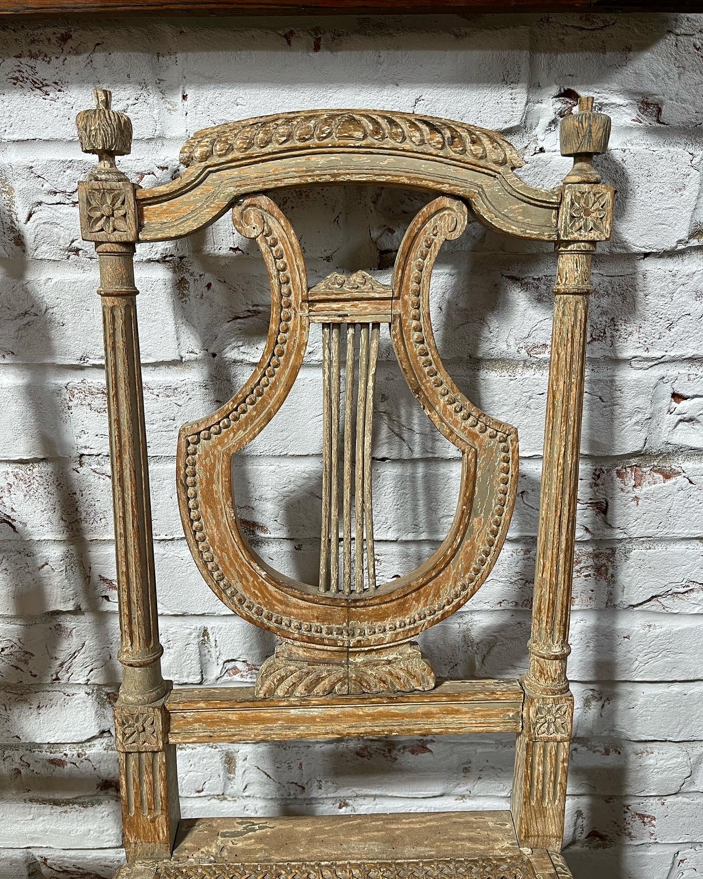 Pair of late 19th century French lyre-back side chairs.