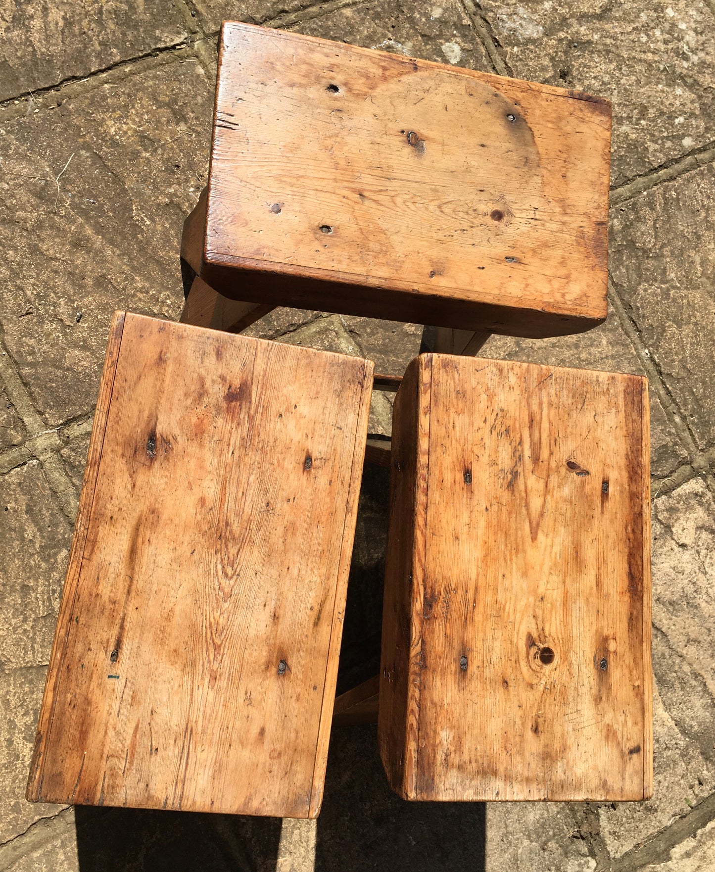 3 late 19th/early 20th century provincial pine stools or side tables.