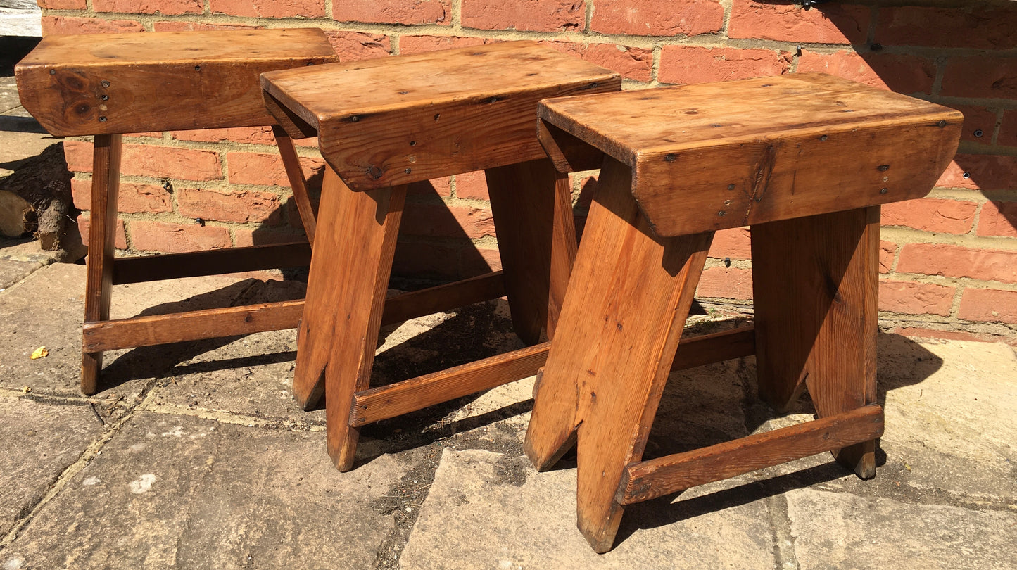 3 late 19th/early 20th century provincial pine stools or side tables.