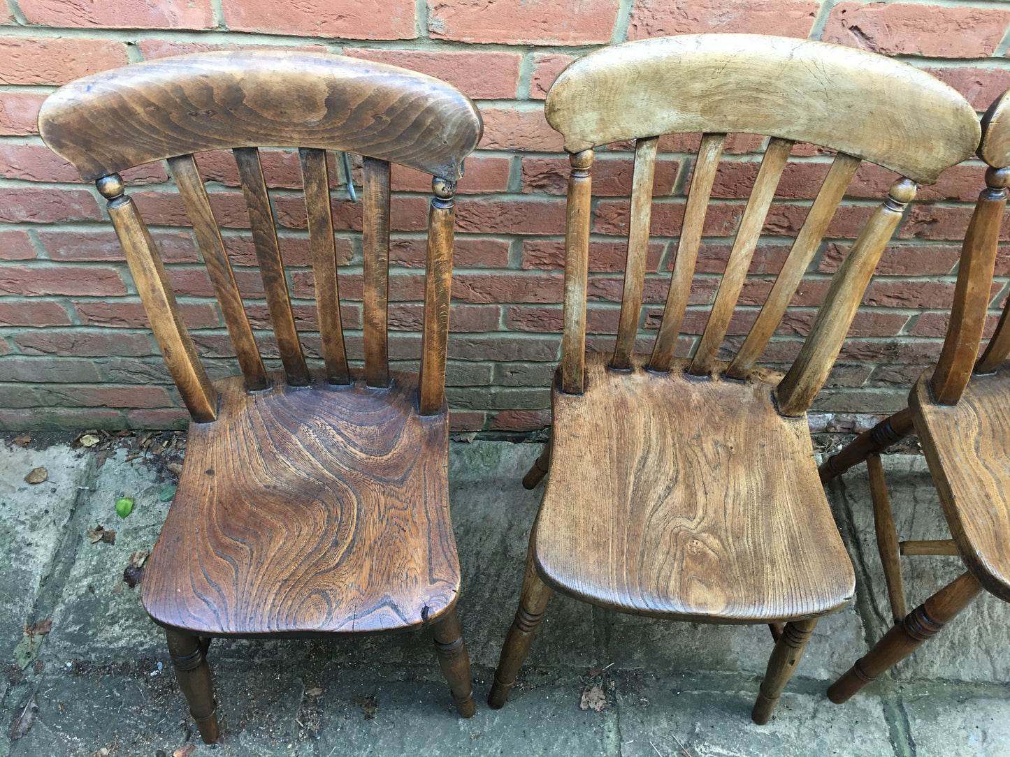 Set of 4 slat or lath back Windsor kitchen chairs.