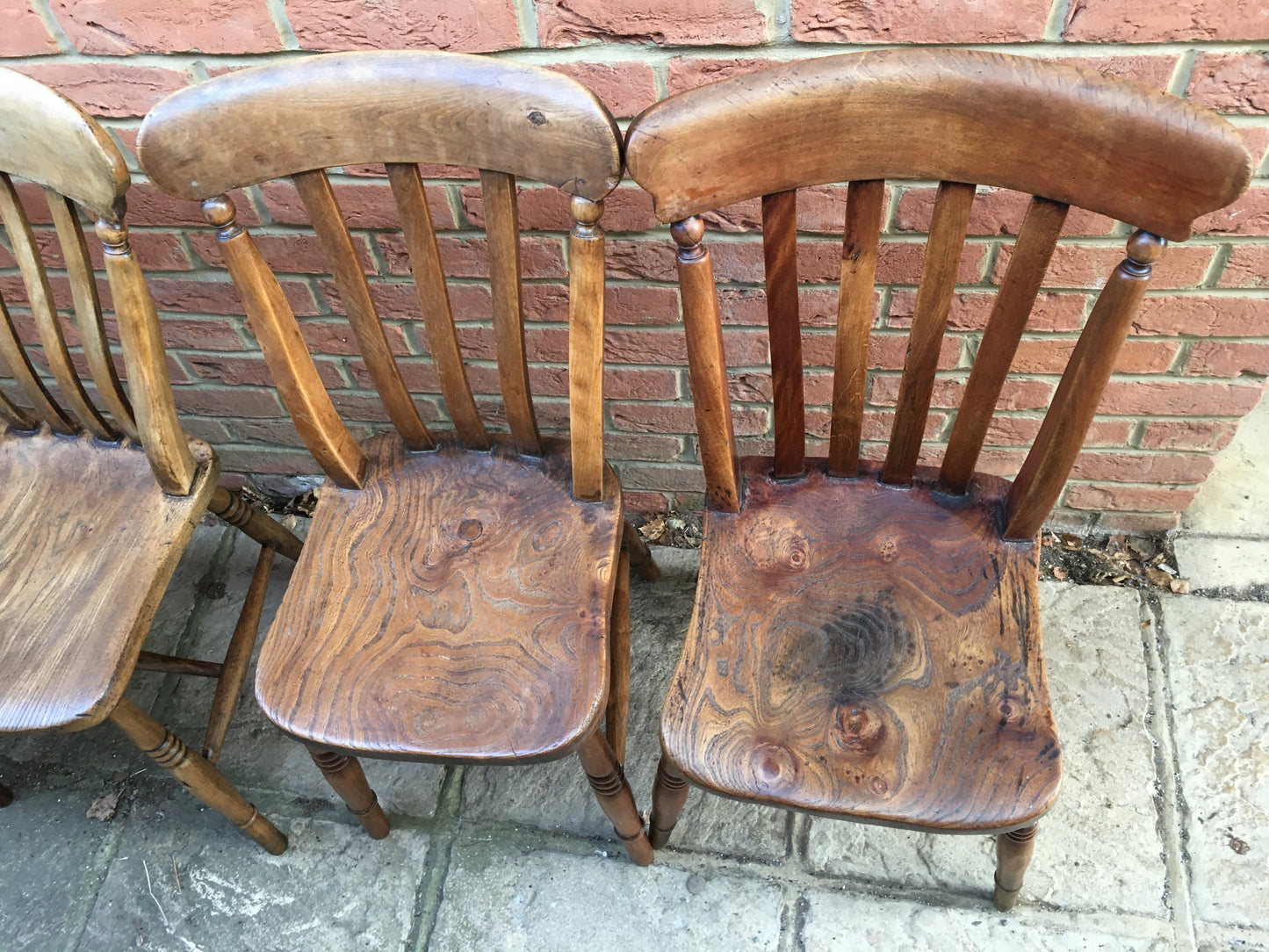Set of 4 slat or lath back Windsor kitchen chairs.