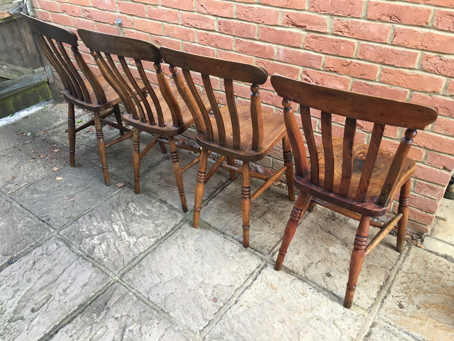 Set of 4 slat or lath back Windsor kitchen chairs.