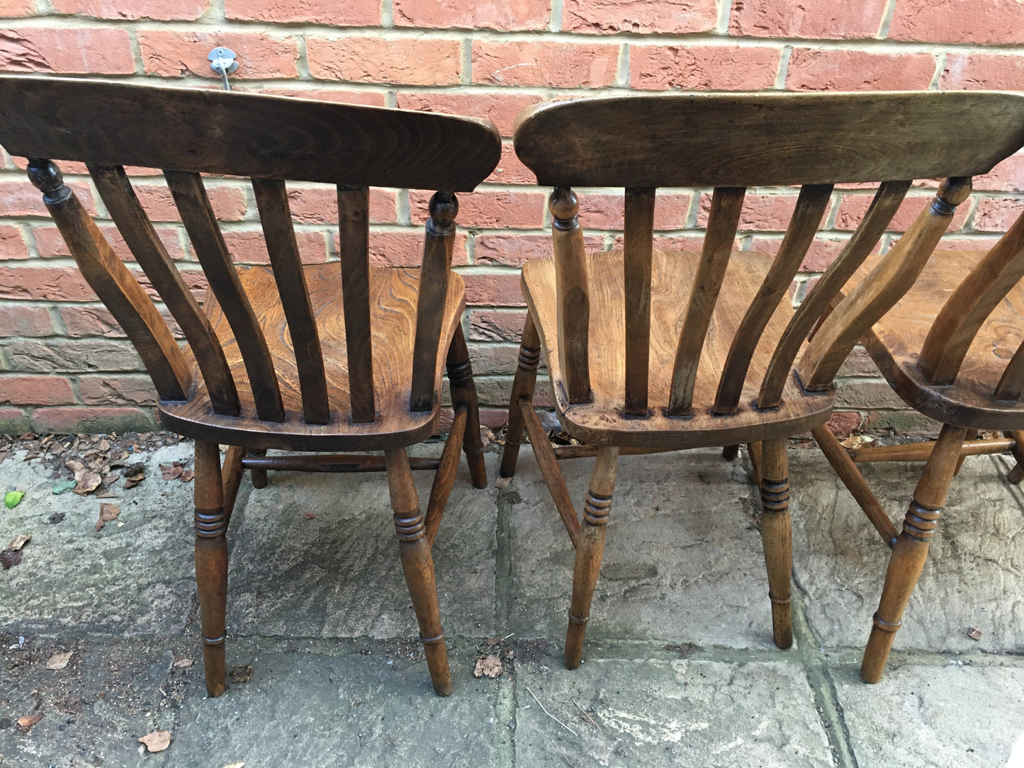 Set of 4 slat or lath back Windsor kitchen chairs.