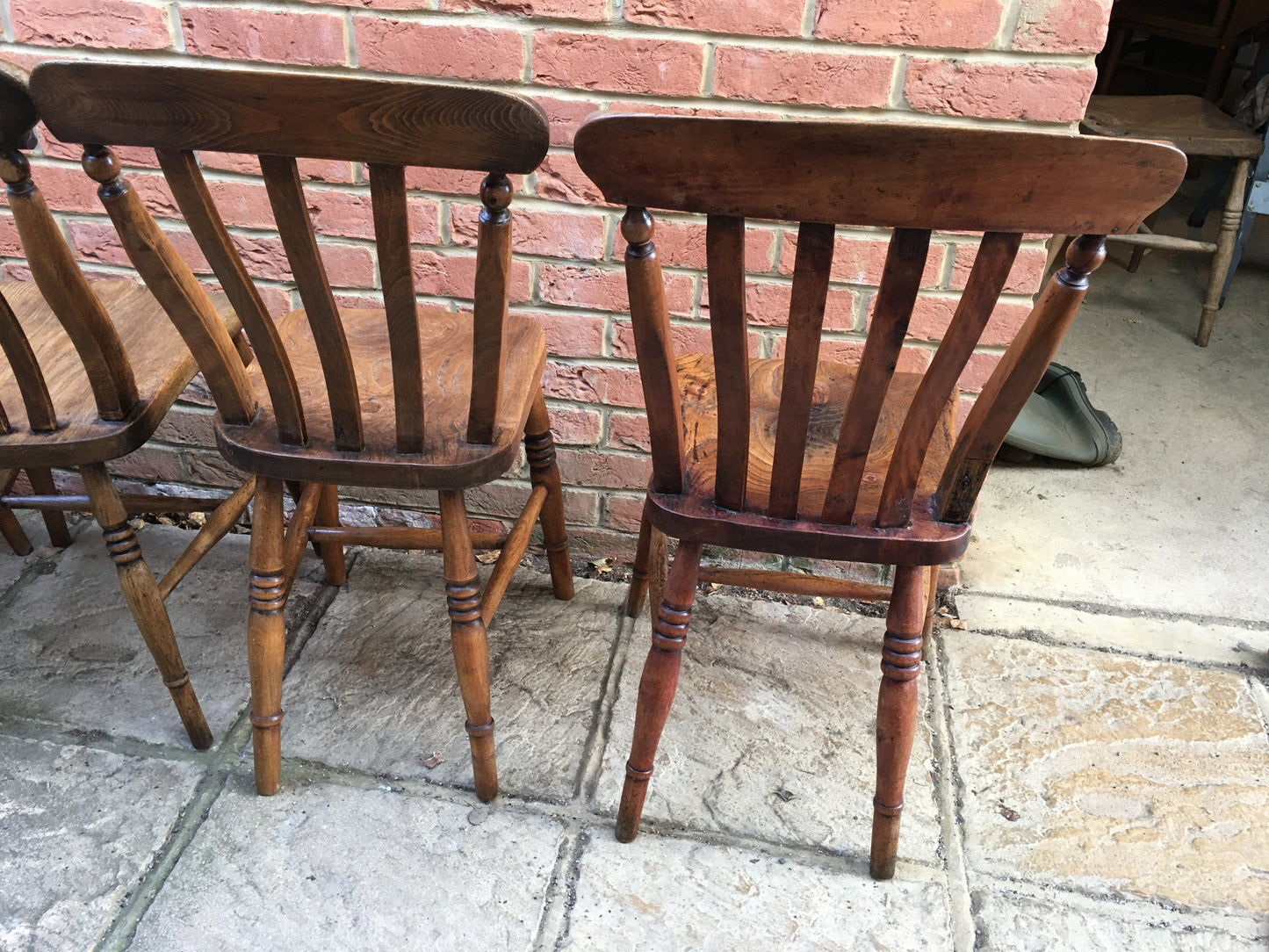 Set of 4 slat or lath back Windsor kitchen chairs.