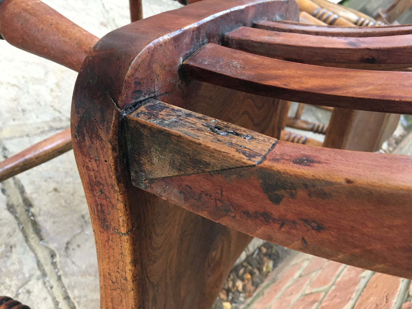Set of 4 slat or lath back Windsor kitchen chairs.