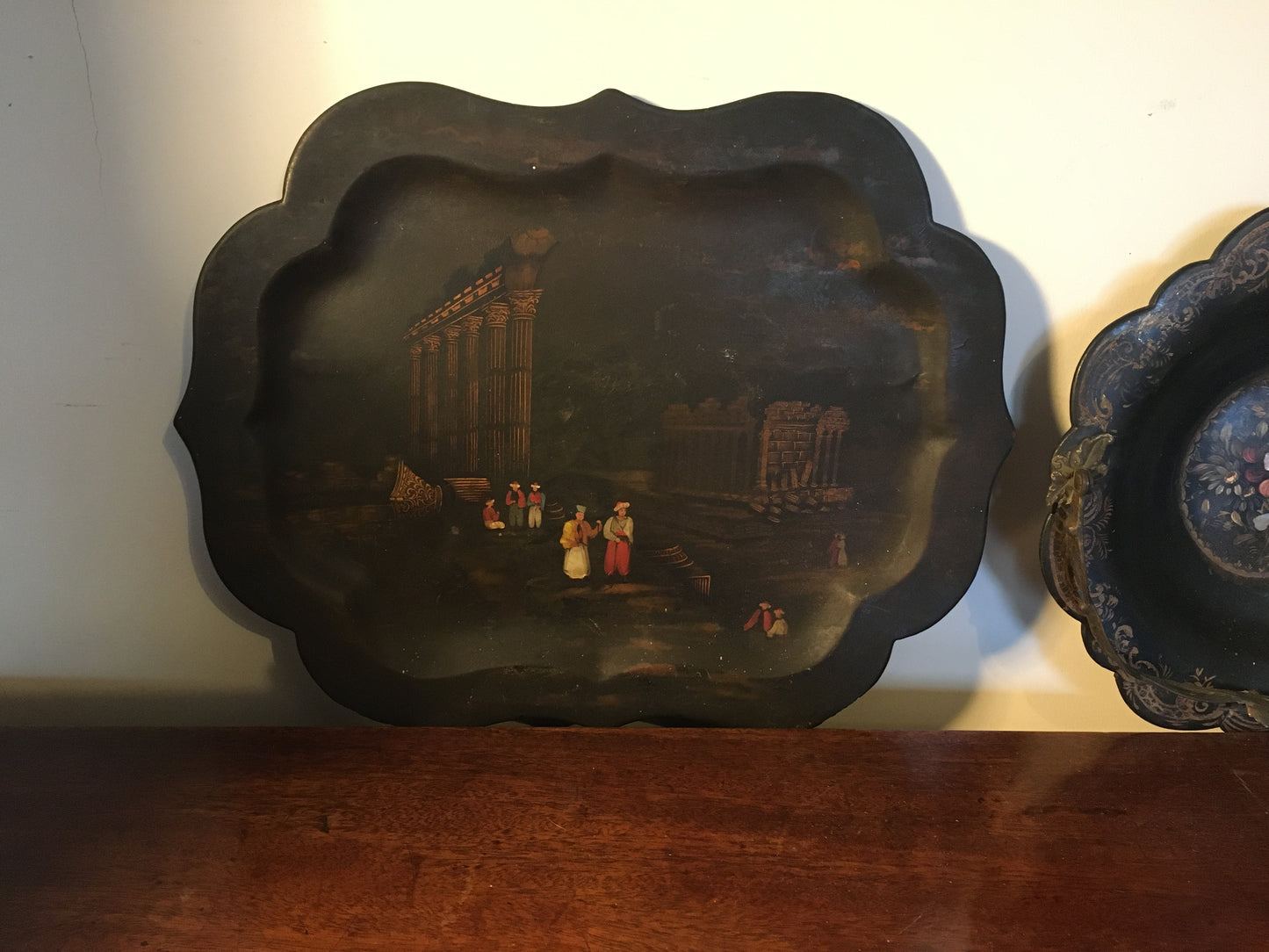 3 Victorian papier mache trays.