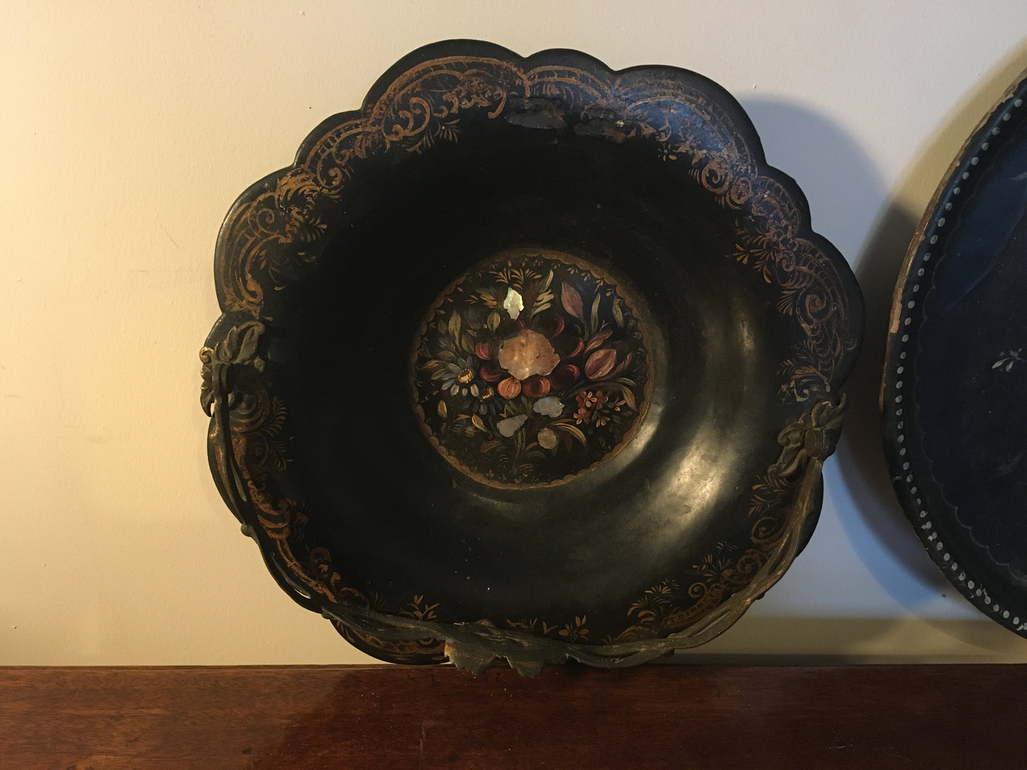 3 Victorian papier mache trays.