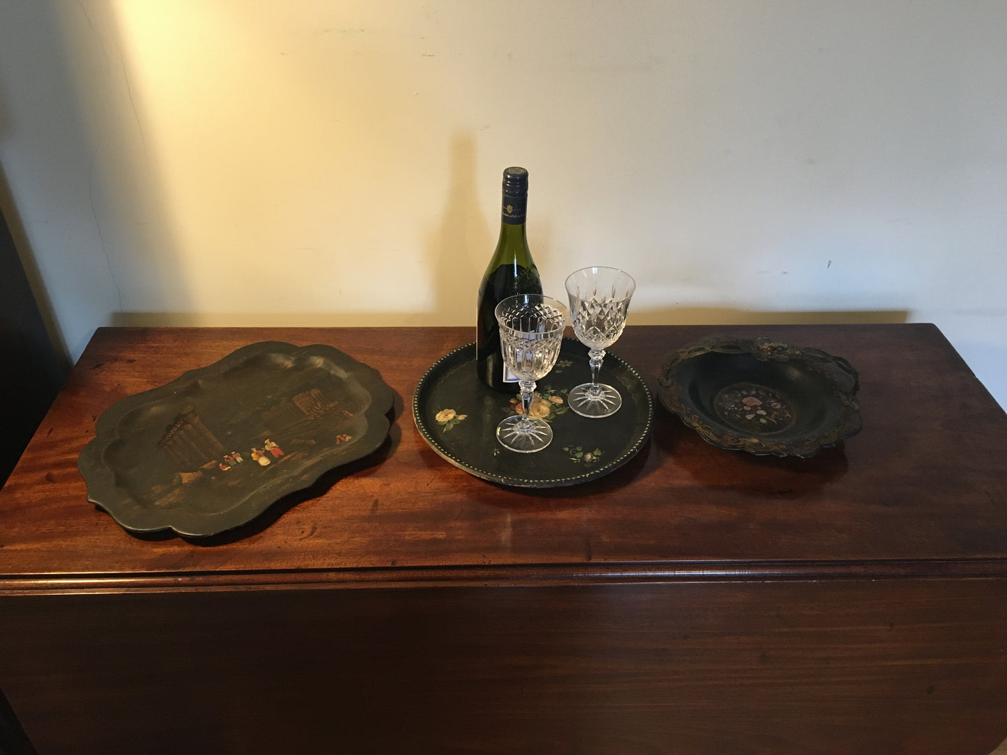 3 Victorian papier mache trays.