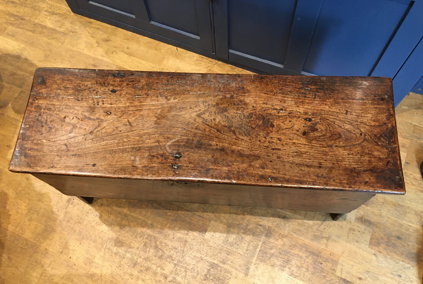 Early 18th century 6 plank oak coffer.