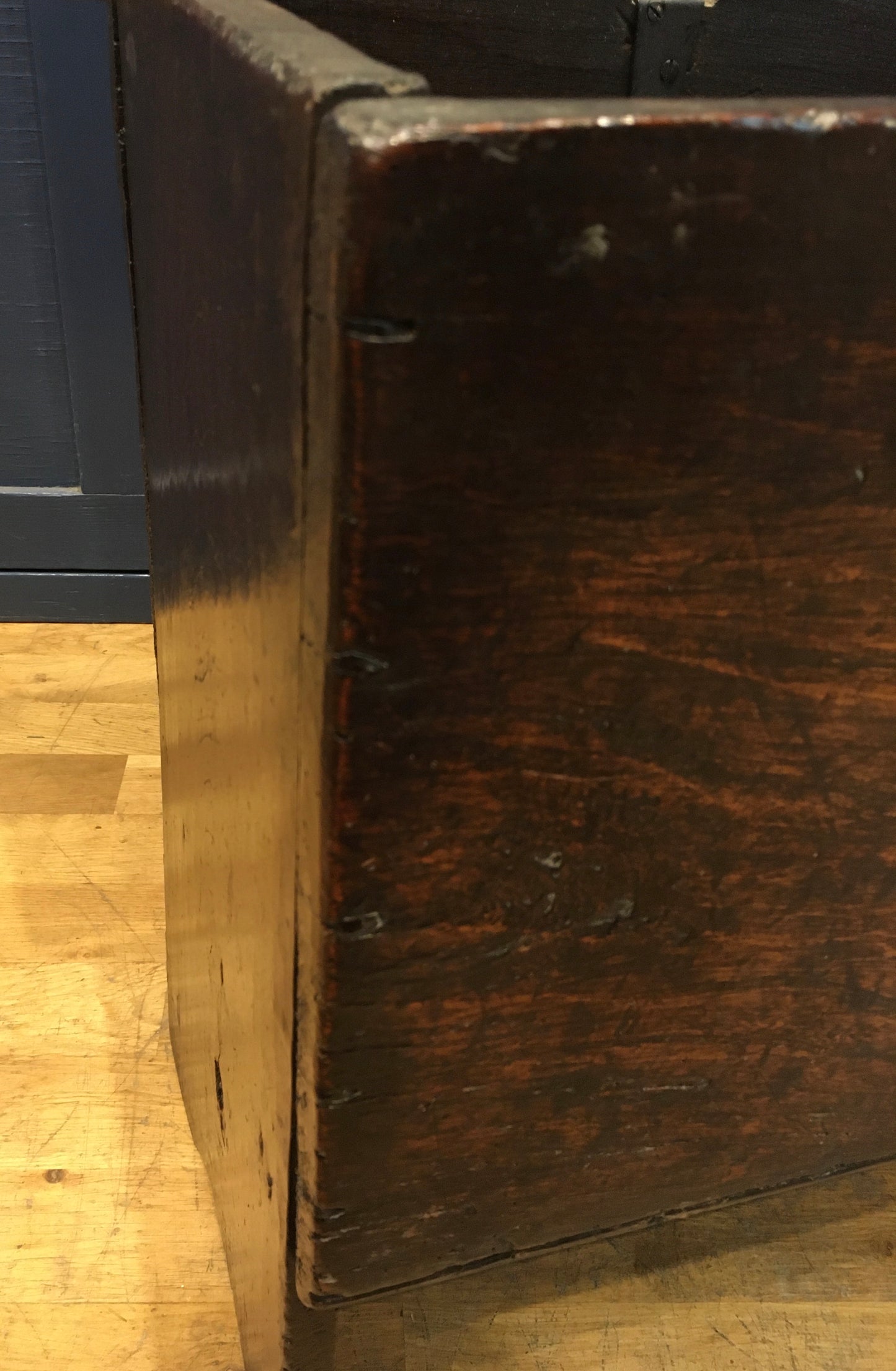 Early 18th century 6 plank oak coffer.