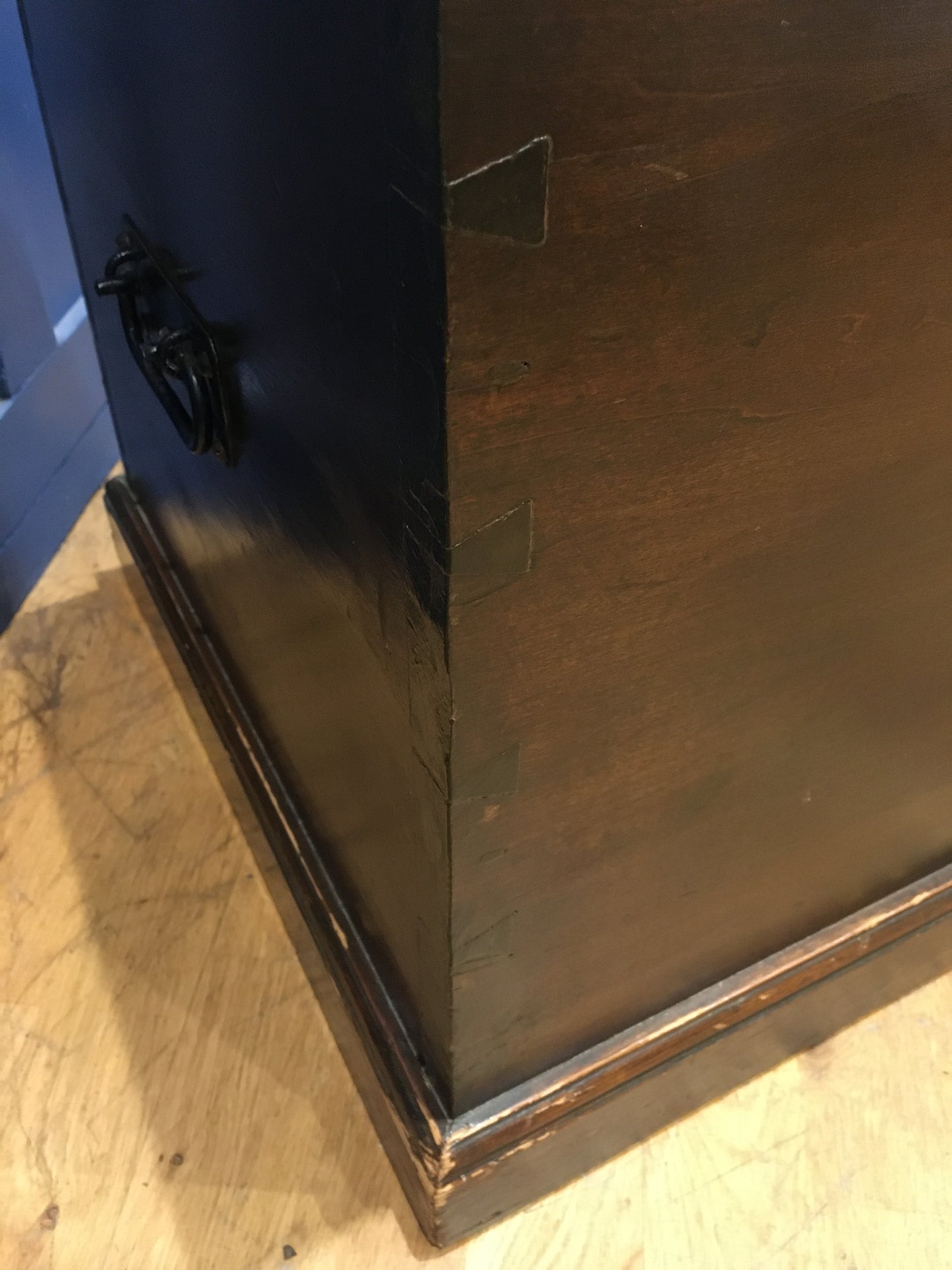 Vintage pine trunk or blanket box with inscribed lid.