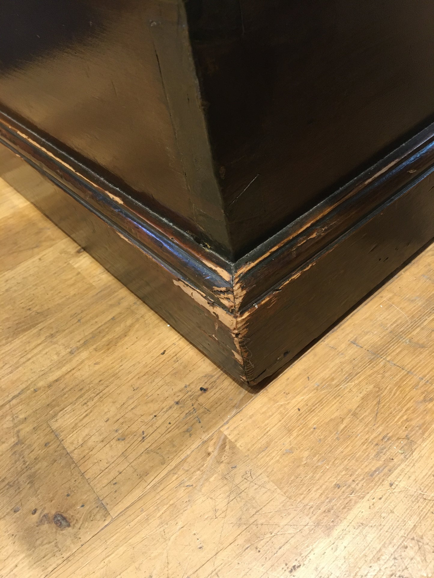 Vintage pine trunk or blanket box with inscribed lid.