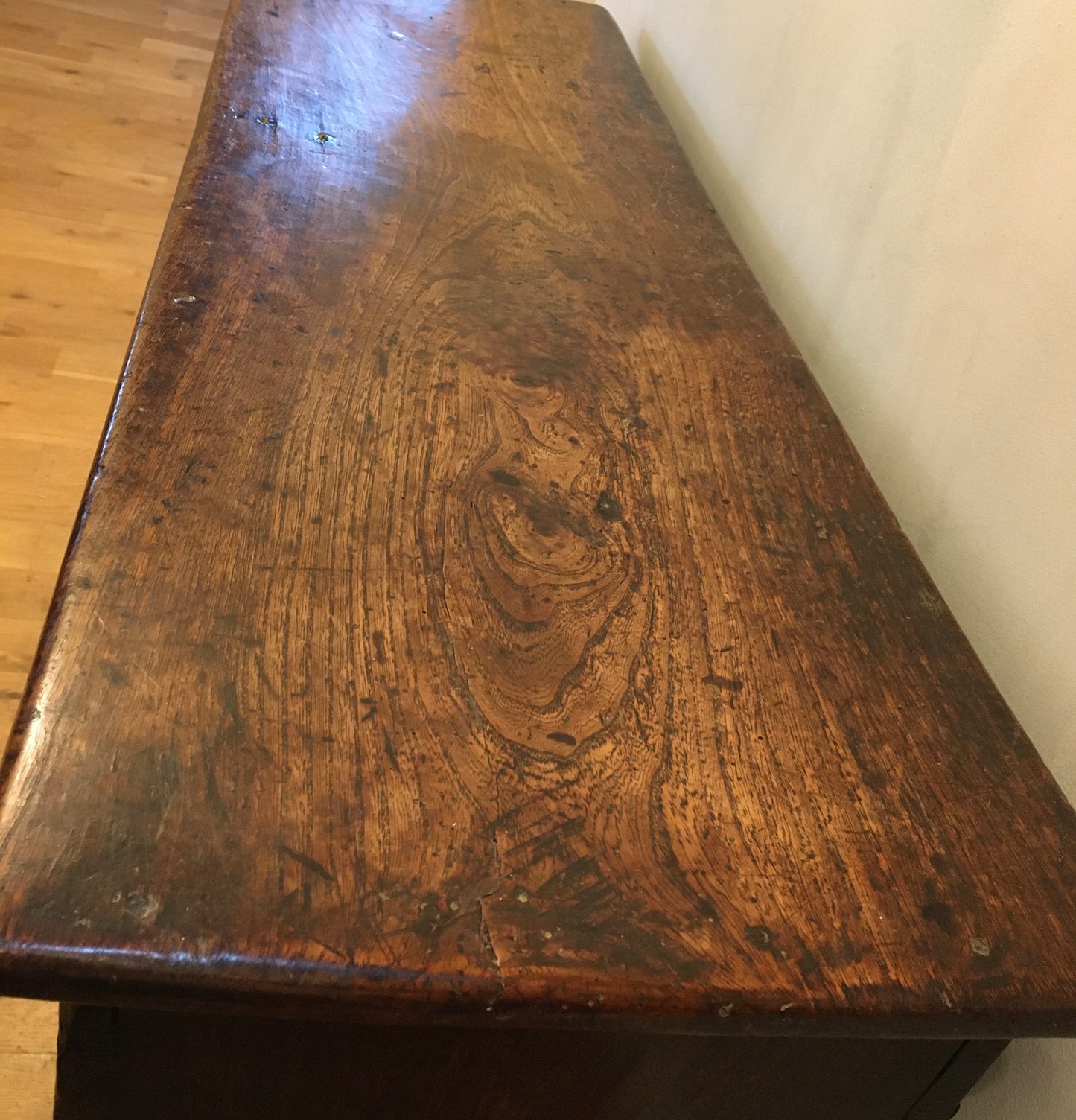 Early 18th century 6 plank oak coffer.