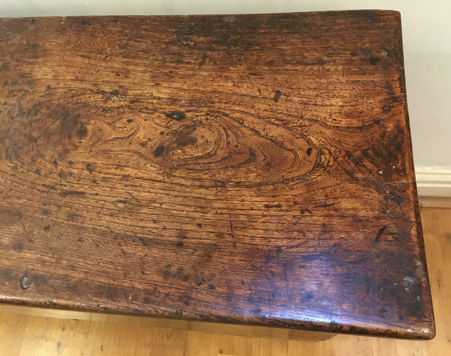 Early 18th century 6 plank oak coffer.