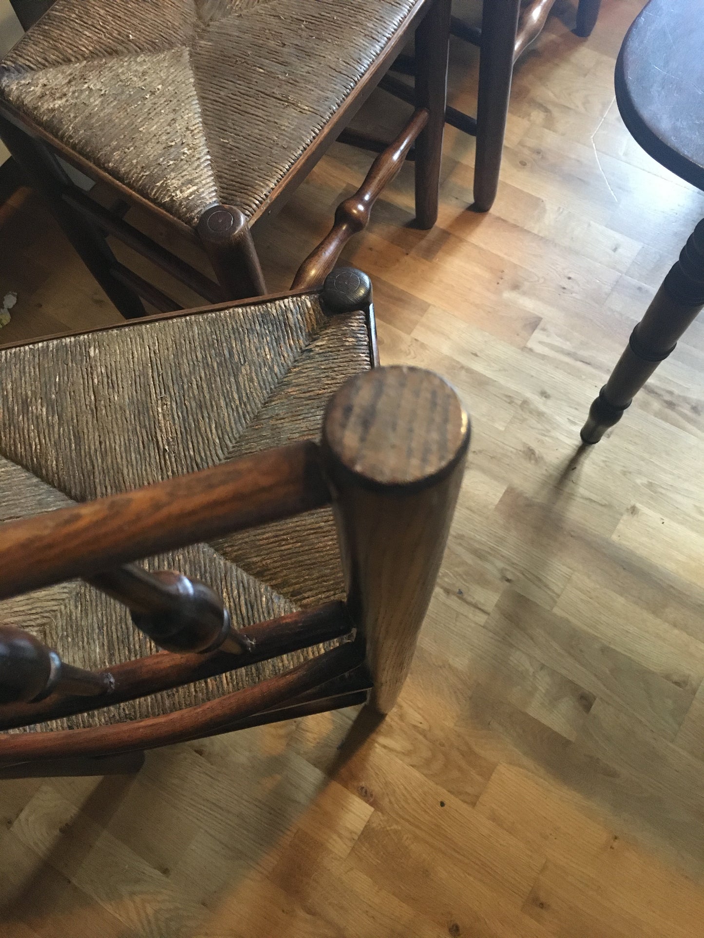 Five 19th century oak and ash dining chairs.