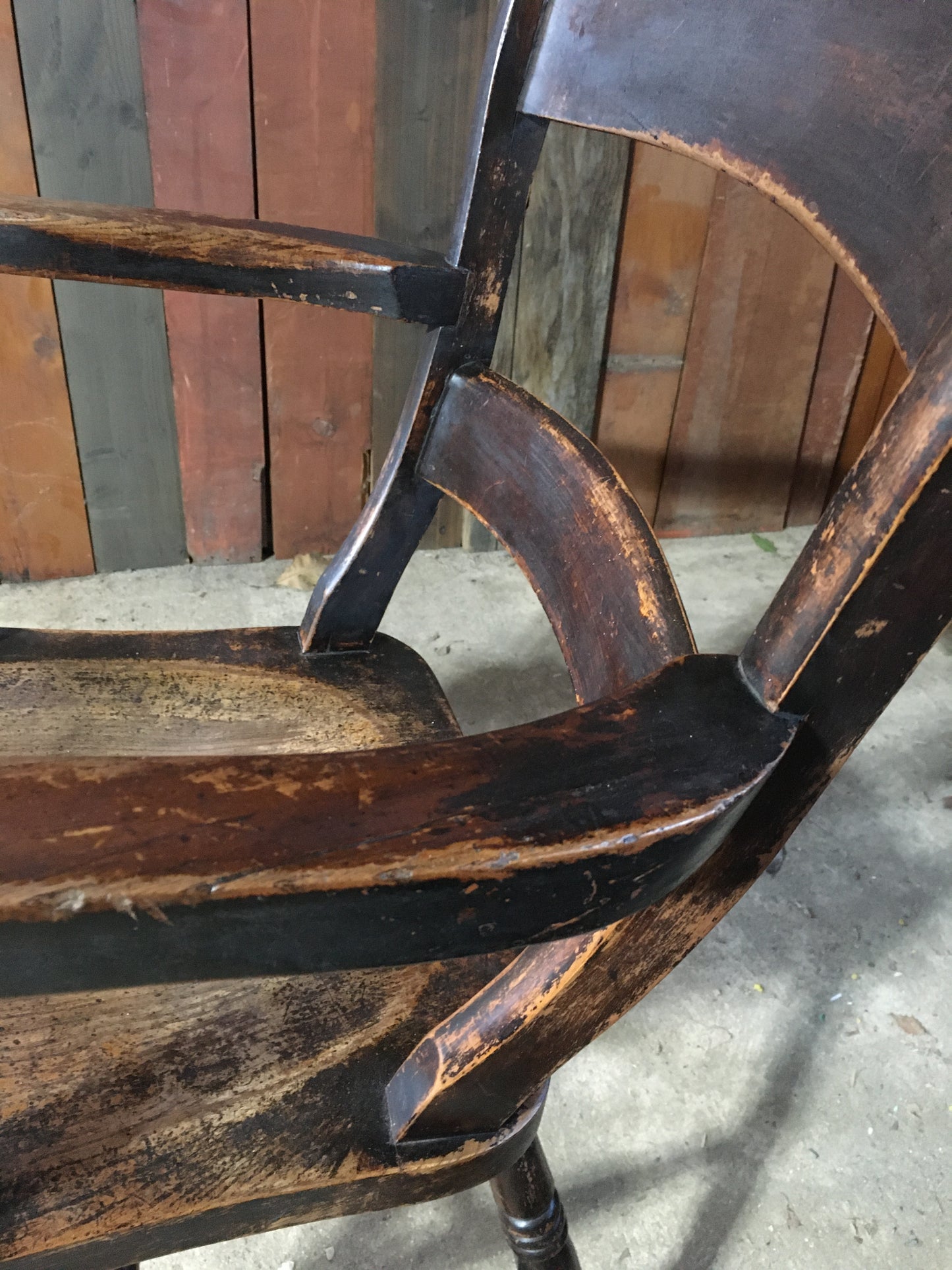 Late 19th century black-painted antique farmhouse kitchen chair.