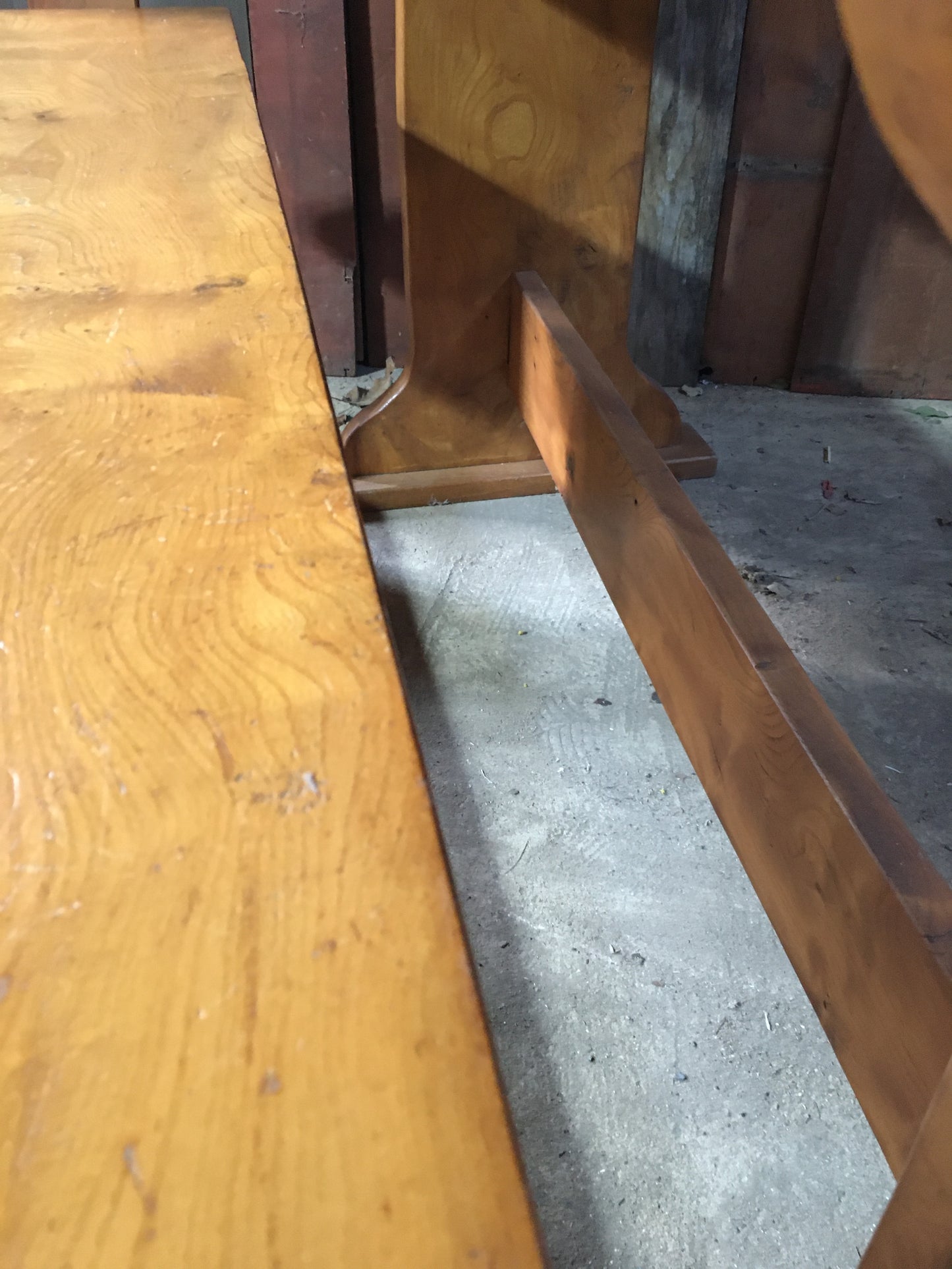 Solid, hand-made elm table and bench, early 1980s.