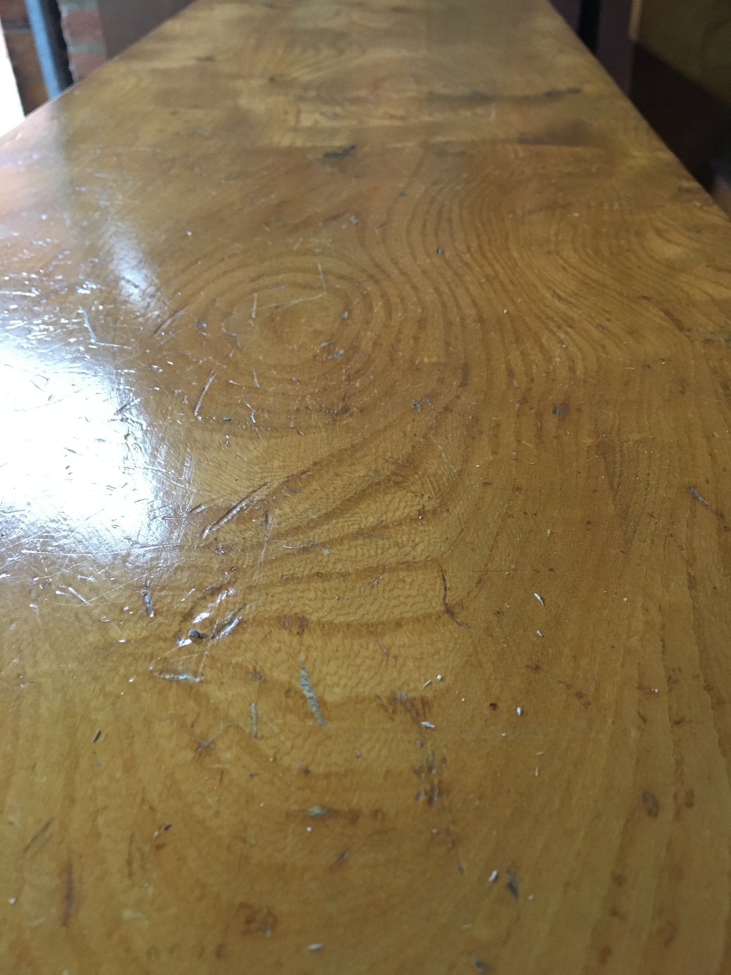 Solid, hand-made elm table and bench, early 1980s.