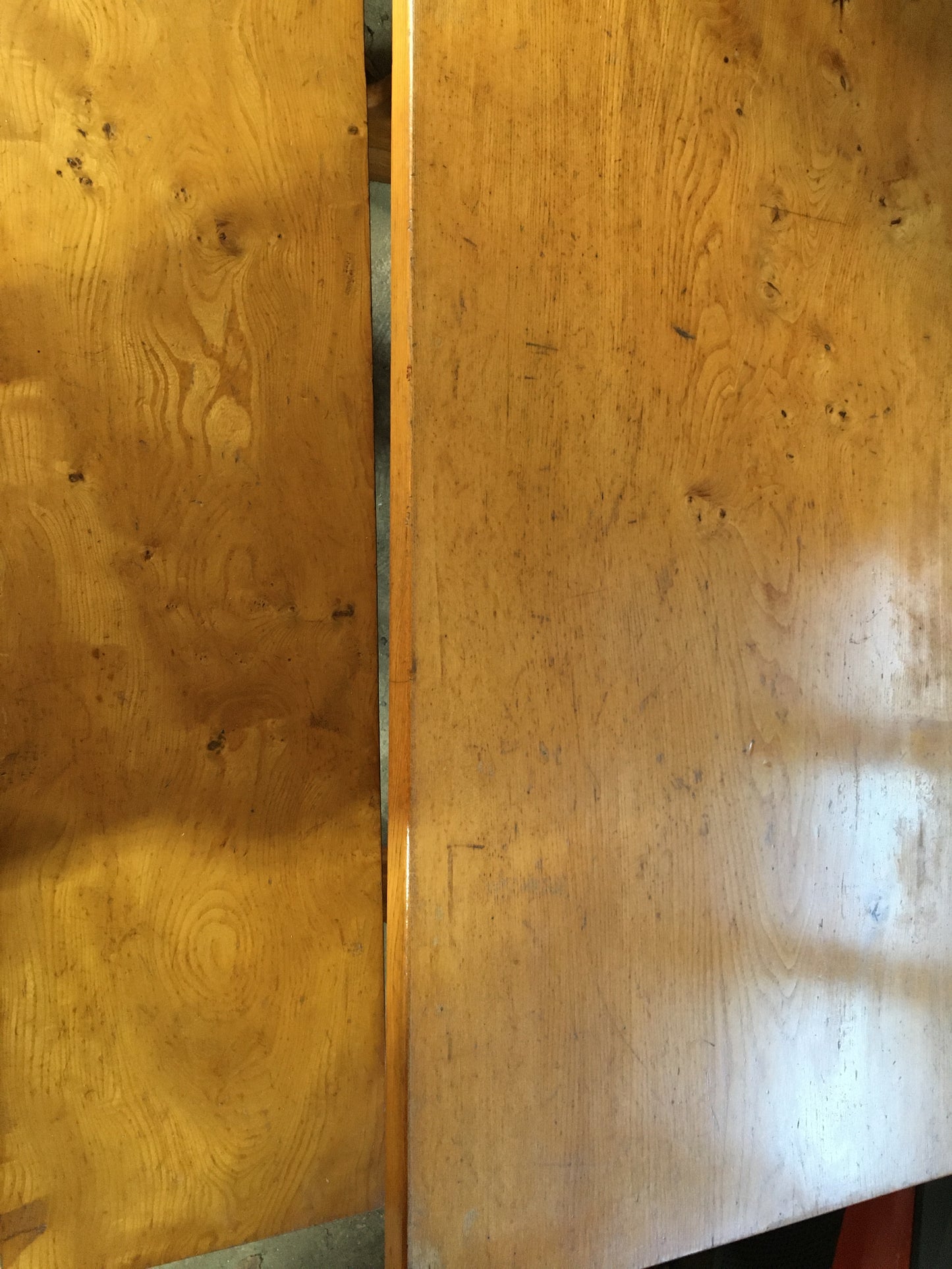 Solid, hand-made elm table and bench, early 1980s.