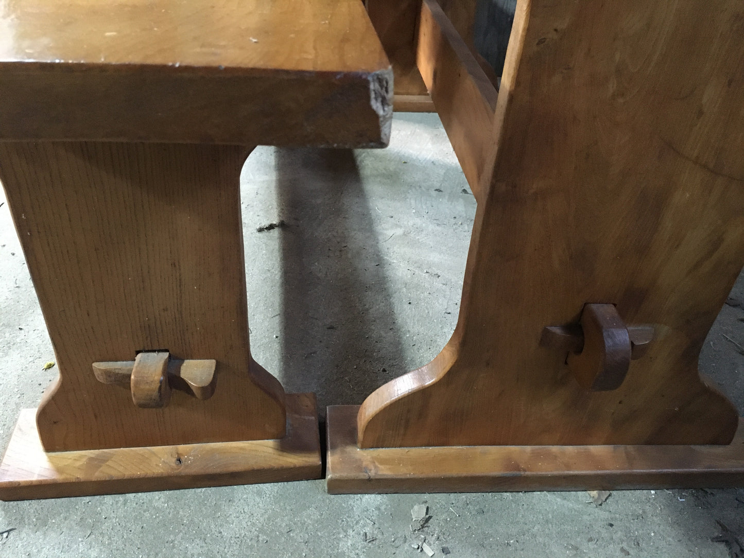 Solid, hand-made elm table and bench, early 1980s.