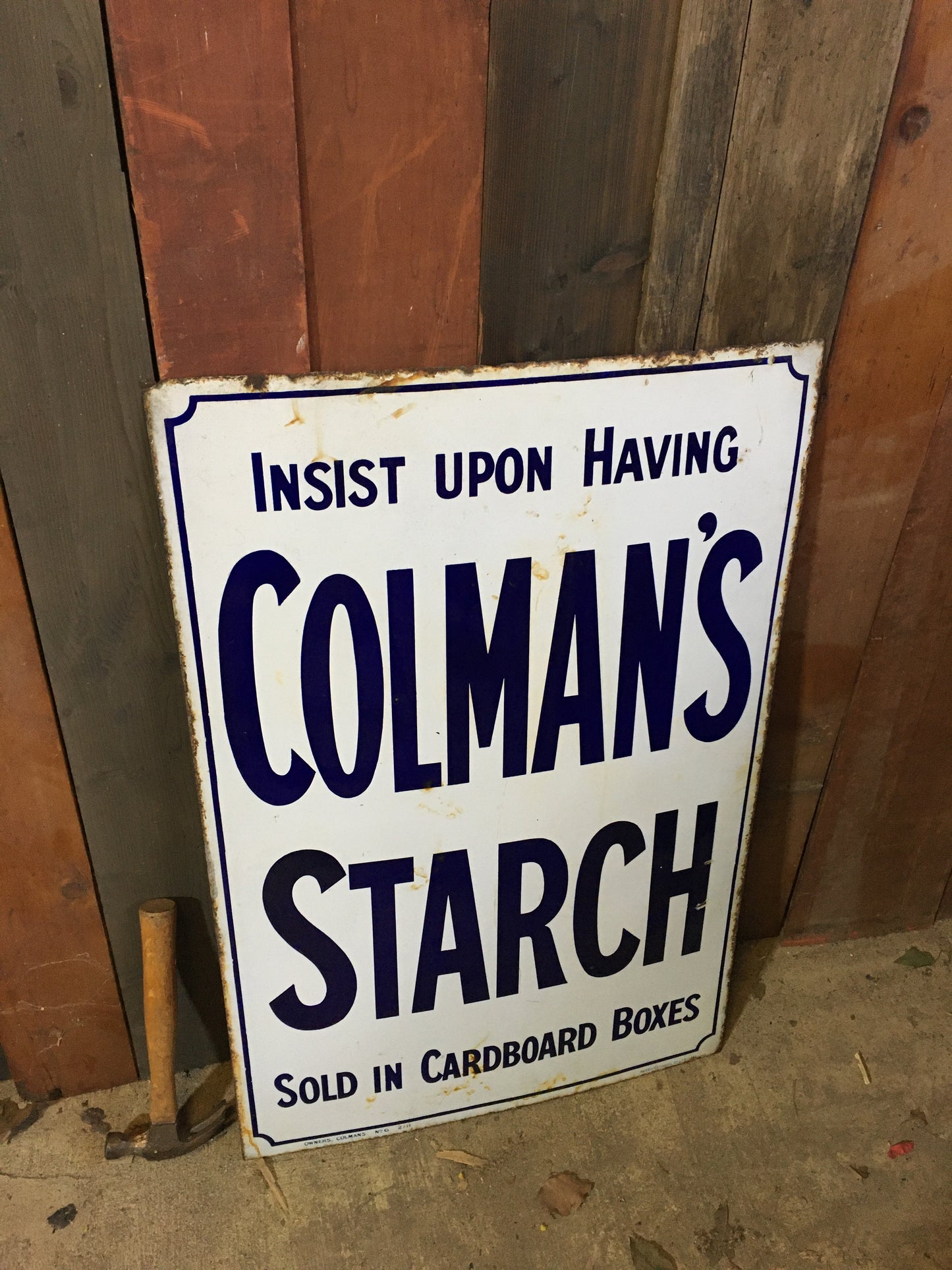 Large early 20th century vintage Colman's enamel shop display advertising sign.