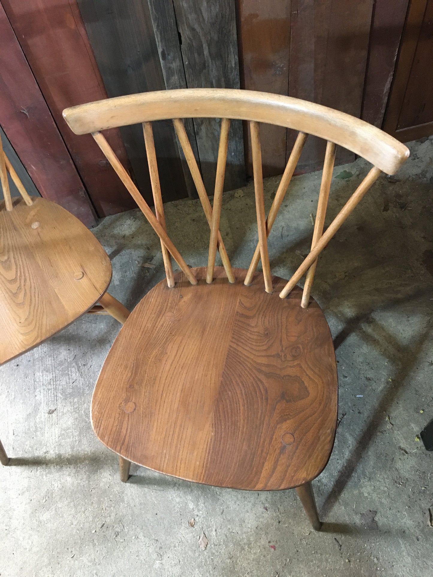 Pair of Ercol latticed 'candlestick' Windsor chairs, model 376, 1960.