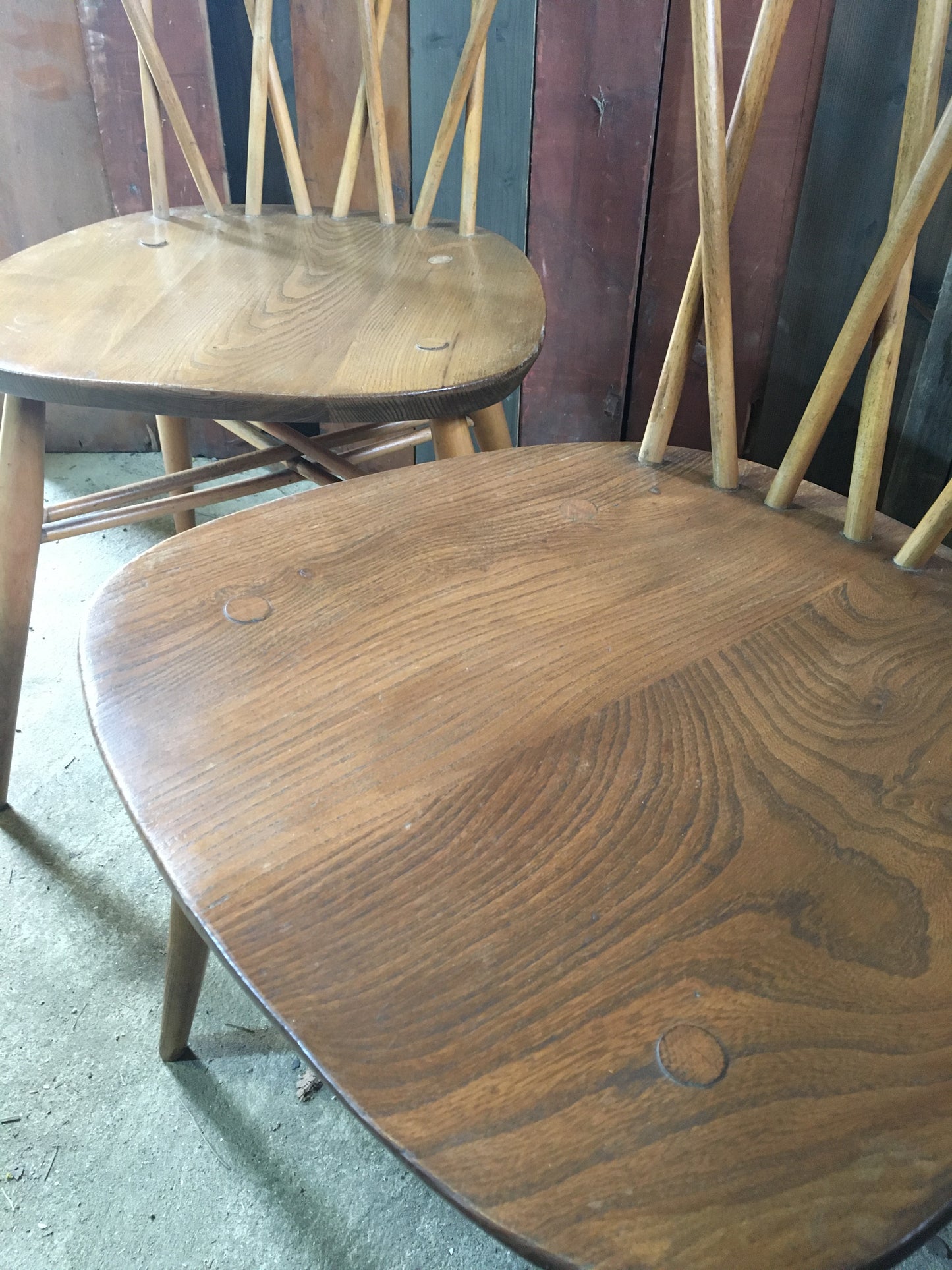 Pair of Ercol latticed 'candlestick' Windsor chairs, model 376, 1960.