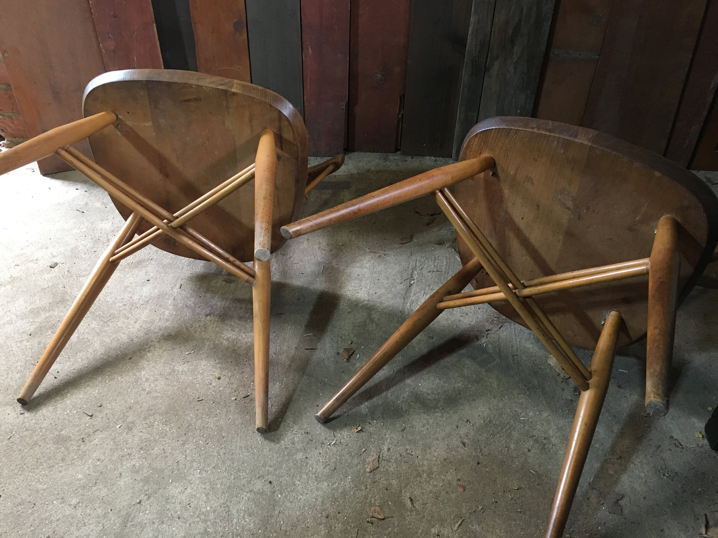 Pair of Ercol latticed 'candlestick' Windsor chairs, model 376, 1960.