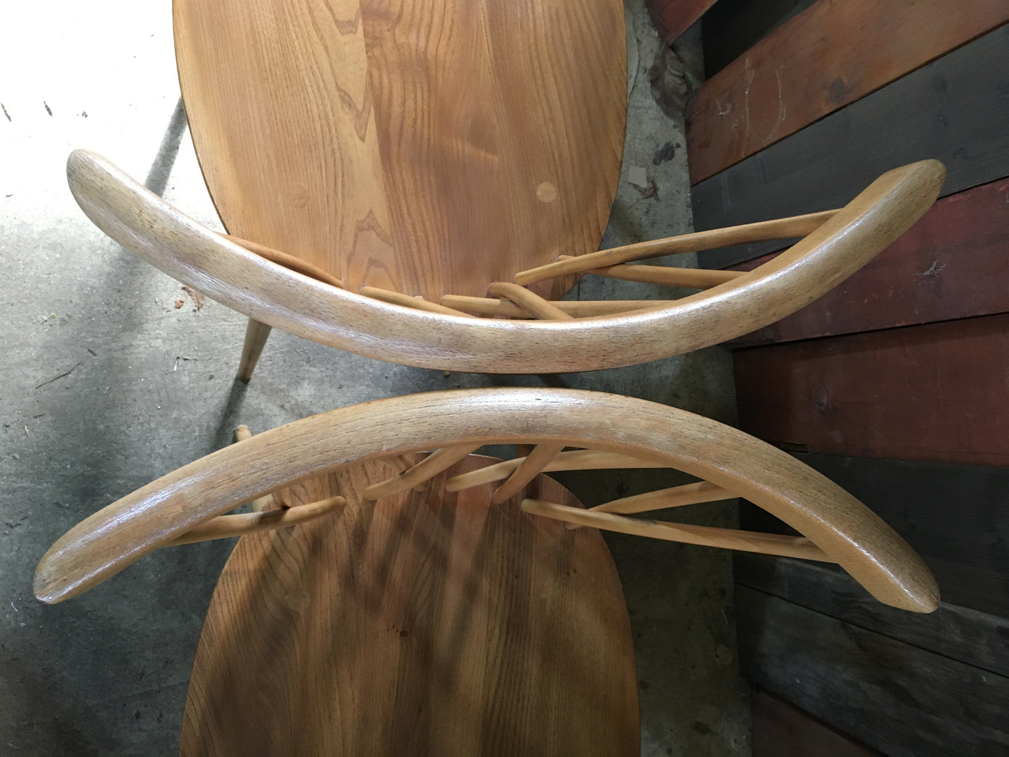 Pair of Ercol latticed 'candlestick' Windsor chairs, model 376, 1978.