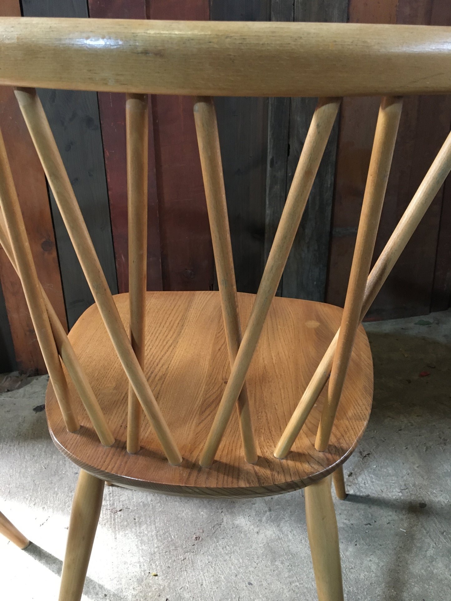 Pair of Ercol latticed 'candlestick' Windsor chairs, model 376, 1978.