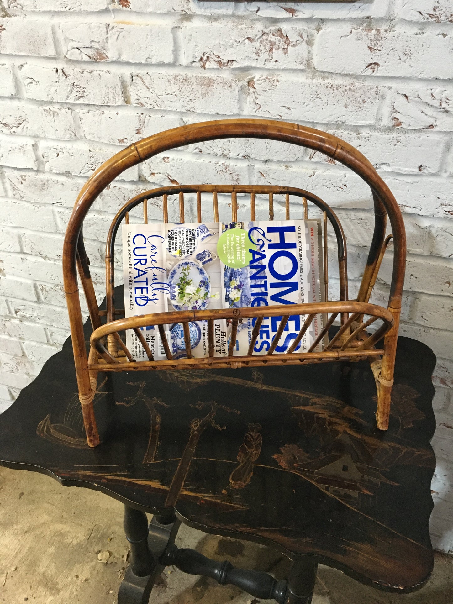Vintage bamboo magazine rack.