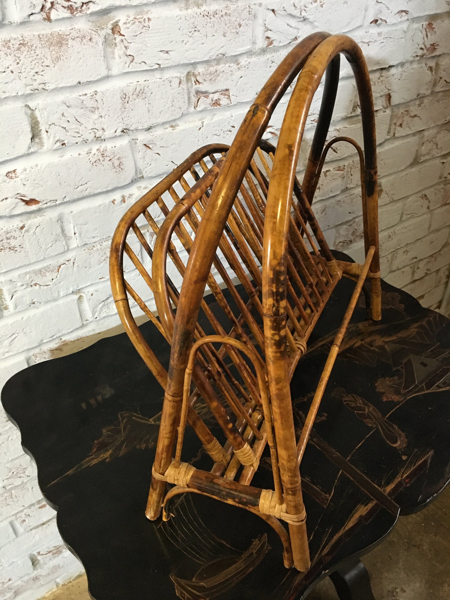 Vintage bamboo magazine rack.