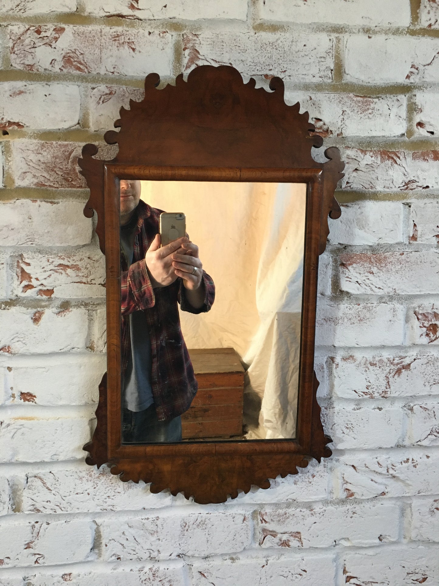 Georgian style walnut fret cut wall mirror.