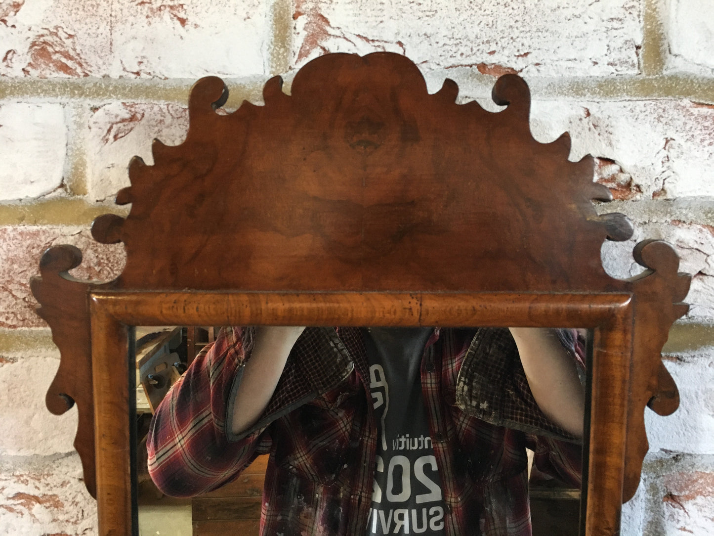 Georgian style walnut fret cut wall mirror.