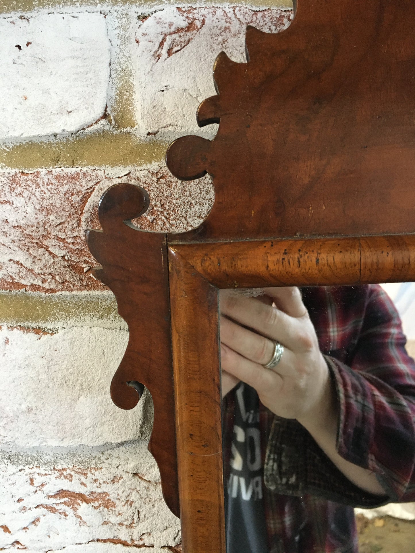 Georgian style walnut fret cut wall mirror.