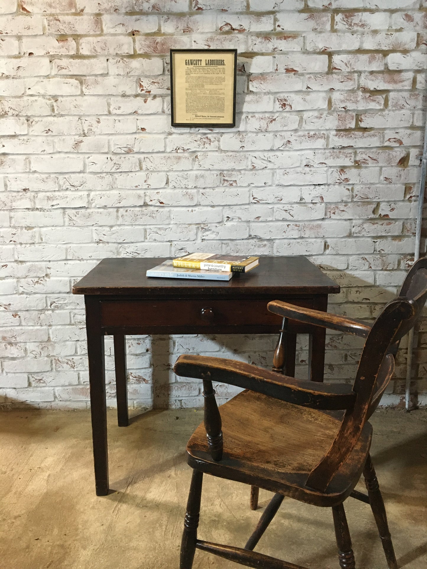 19th-century pine country table or desk with single drawer in original paint/stain.
