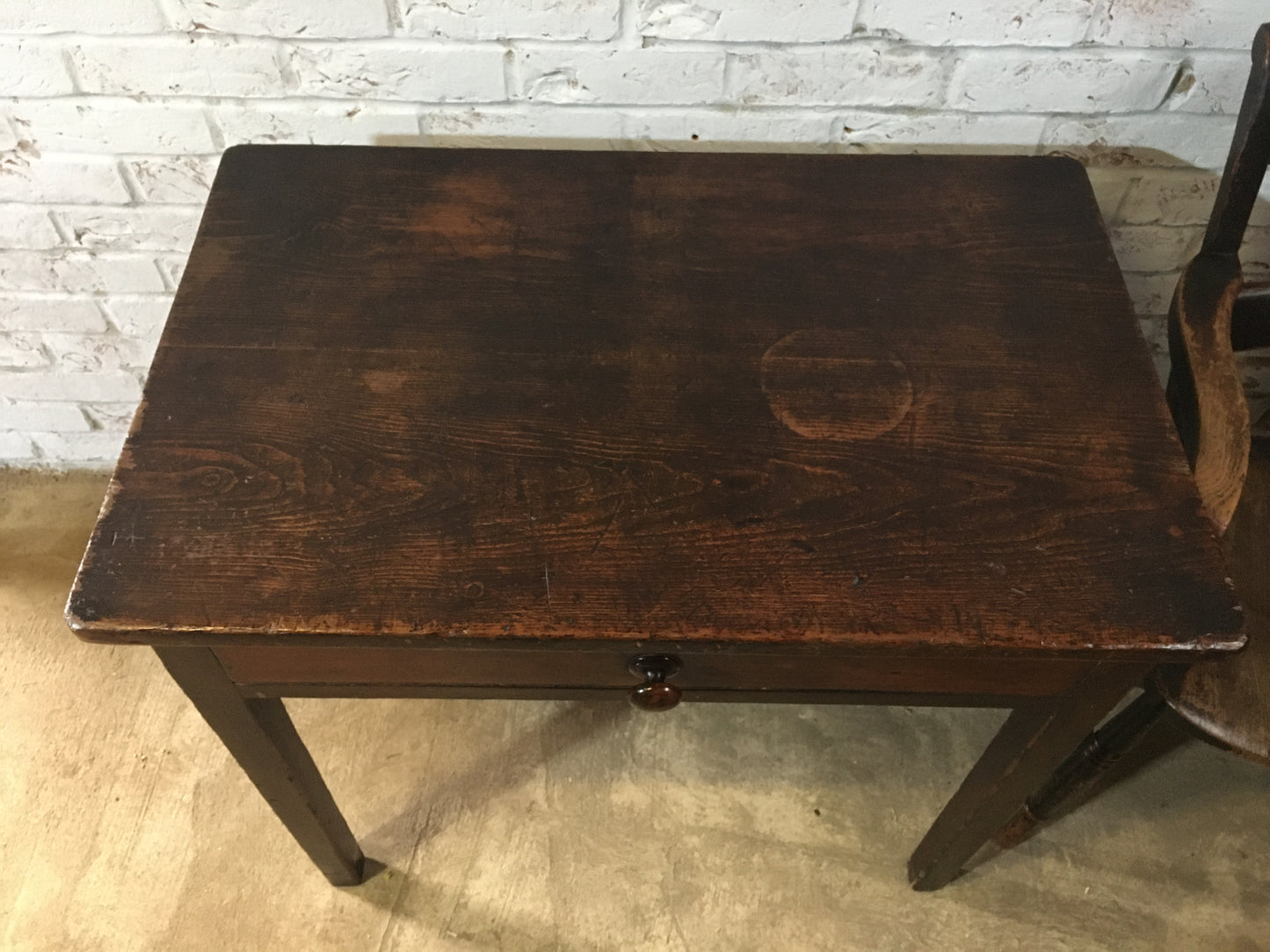 19th-century pine country table or desk with single drawer in original paint/stain.
