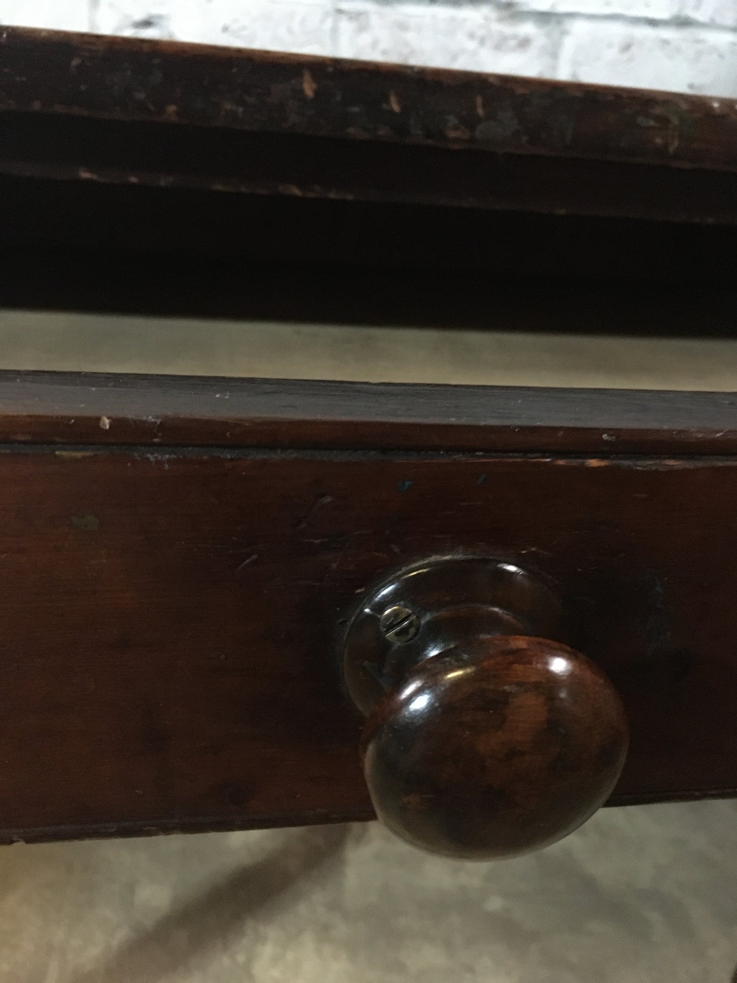 19th-century pine country table or desk with single drawer in original paint/stain.
