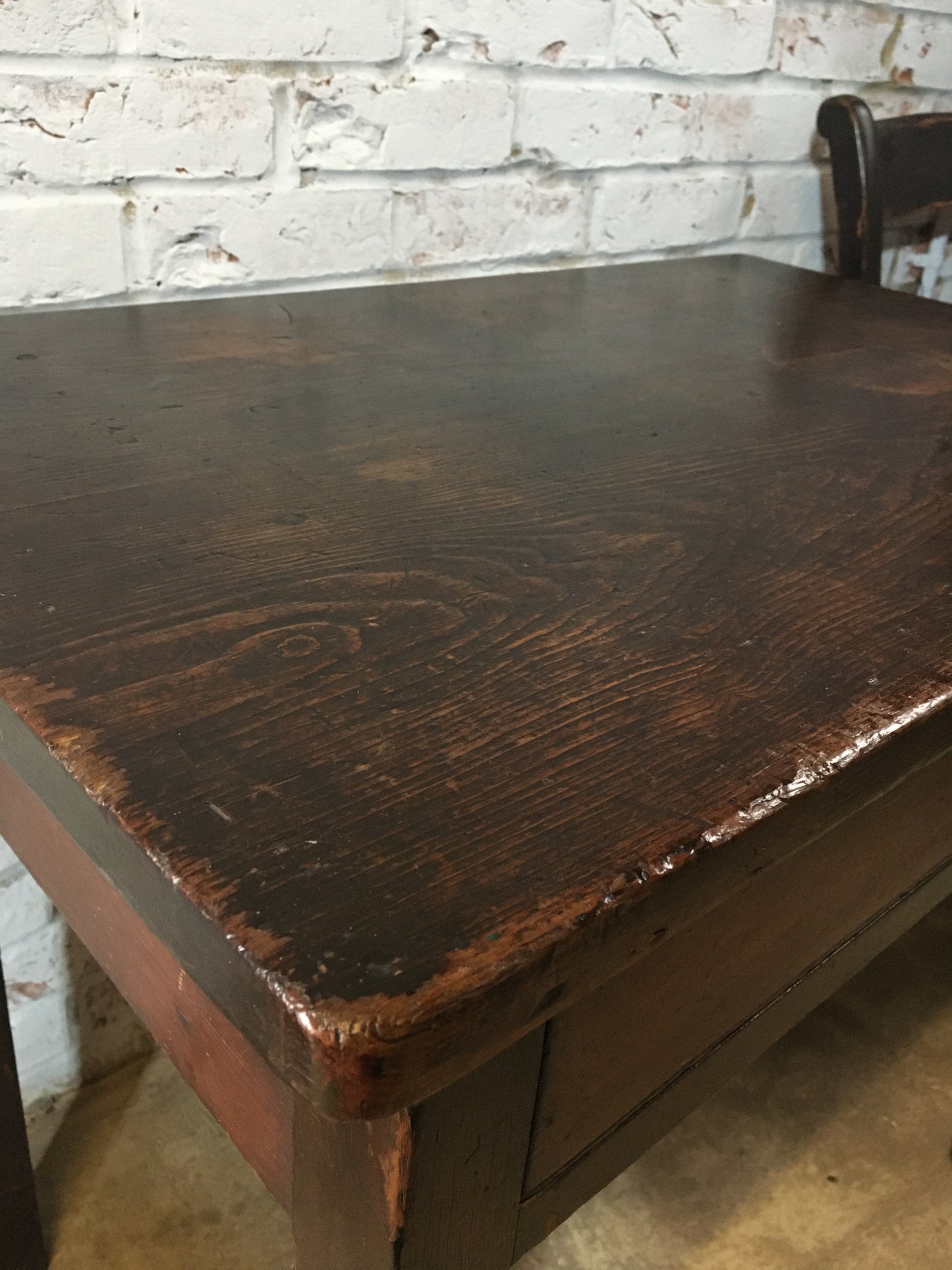 19th-century pine country table or desk with single drawer in original paint/stain.
