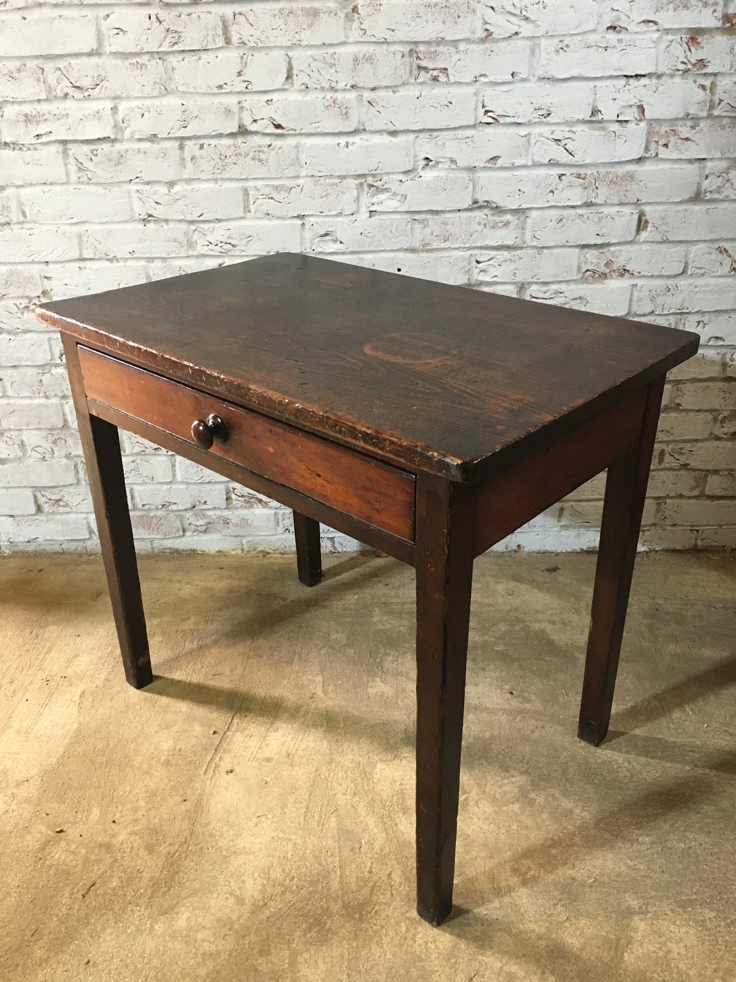 19th-century pine country table or desk with single drawer in original paint/stain.