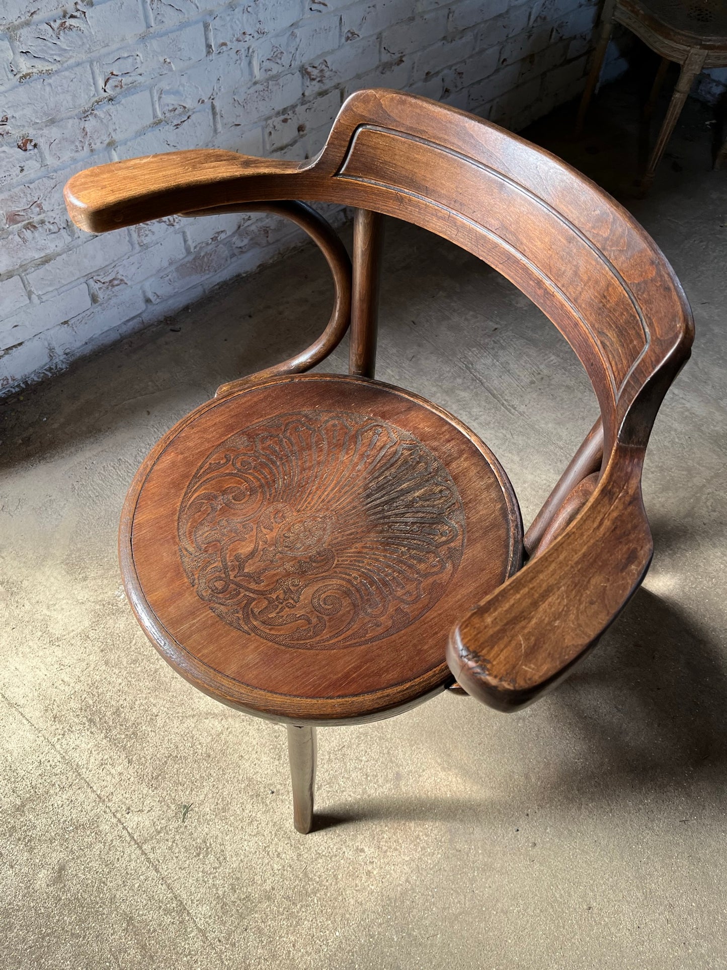Bentwood chair by Fischel, original label and stamp.