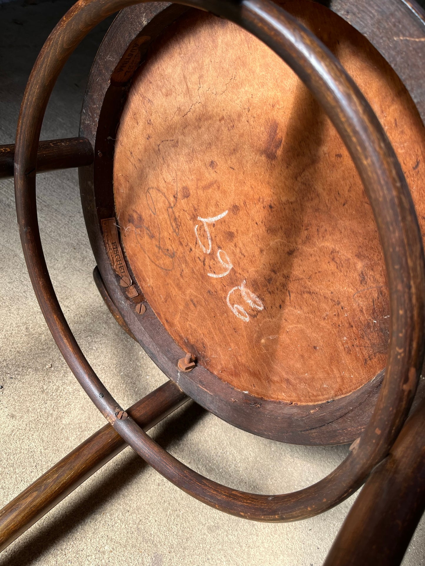 Bentwood chair by Fischel, original label and stamp.