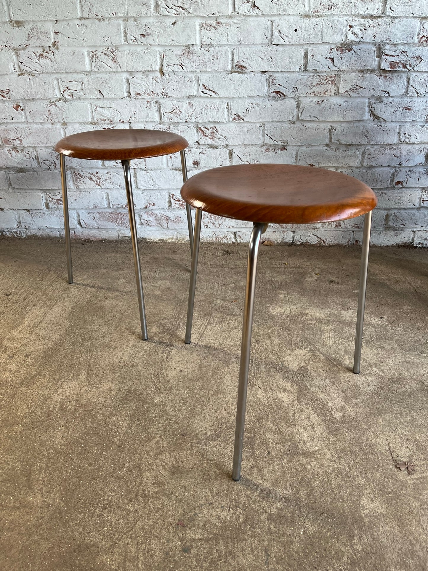 Pair of teak 1967 'Dot' stools, by Arne Jacobsen for Fritz Hansen.