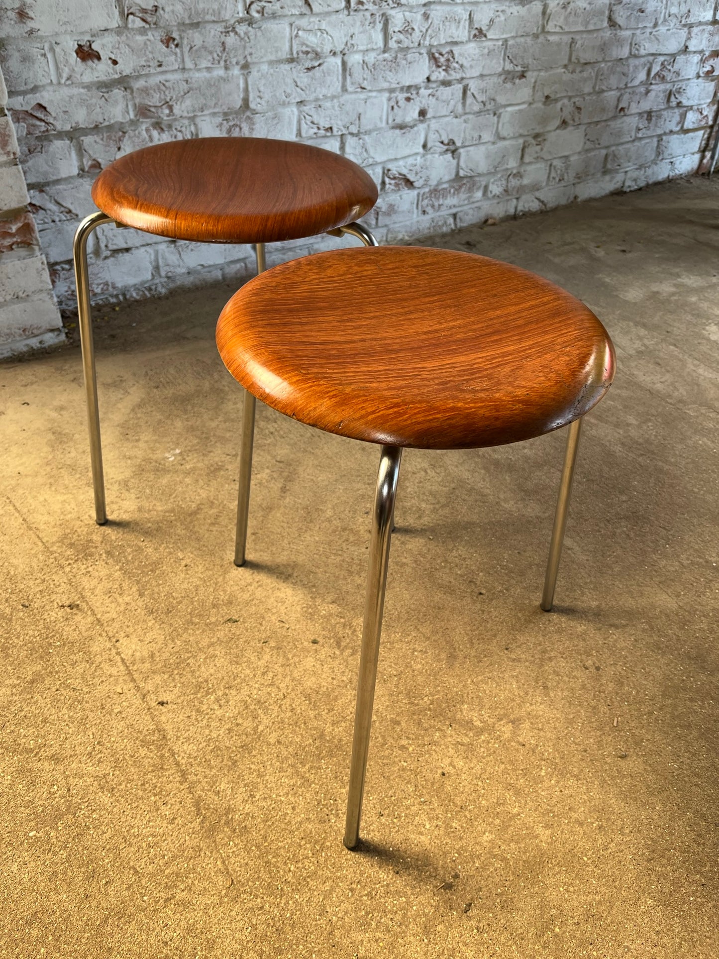 Pair of teak 1967 'Dot' stools, by Arne Jacobsen for Fritz Hansen.