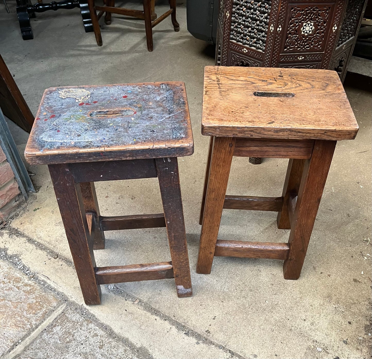 Pair of good vintage oak stools.