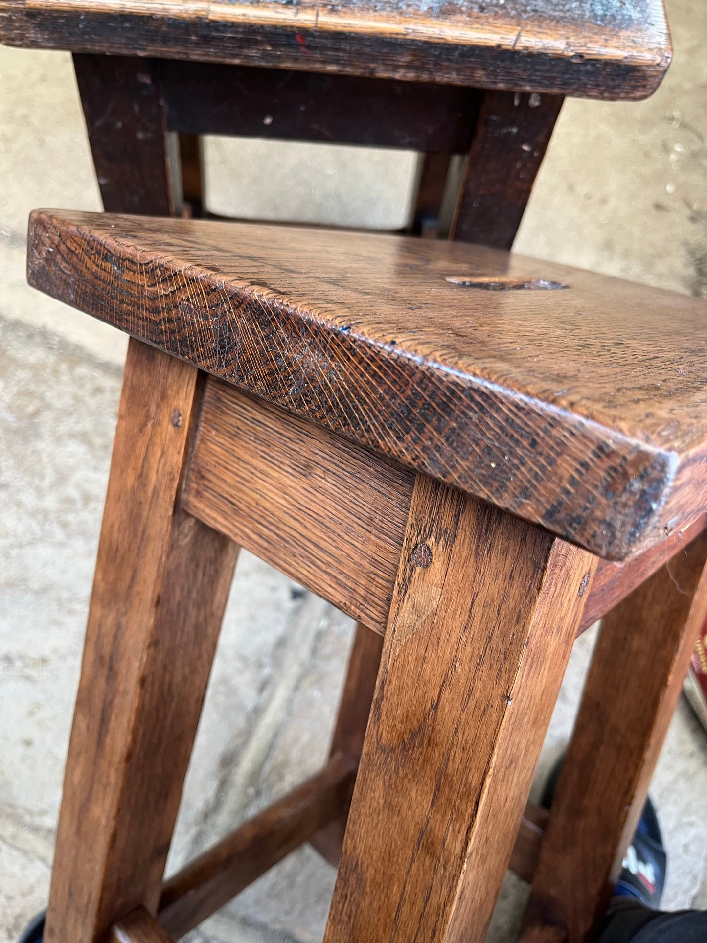 Pair of good vintage oak stools.