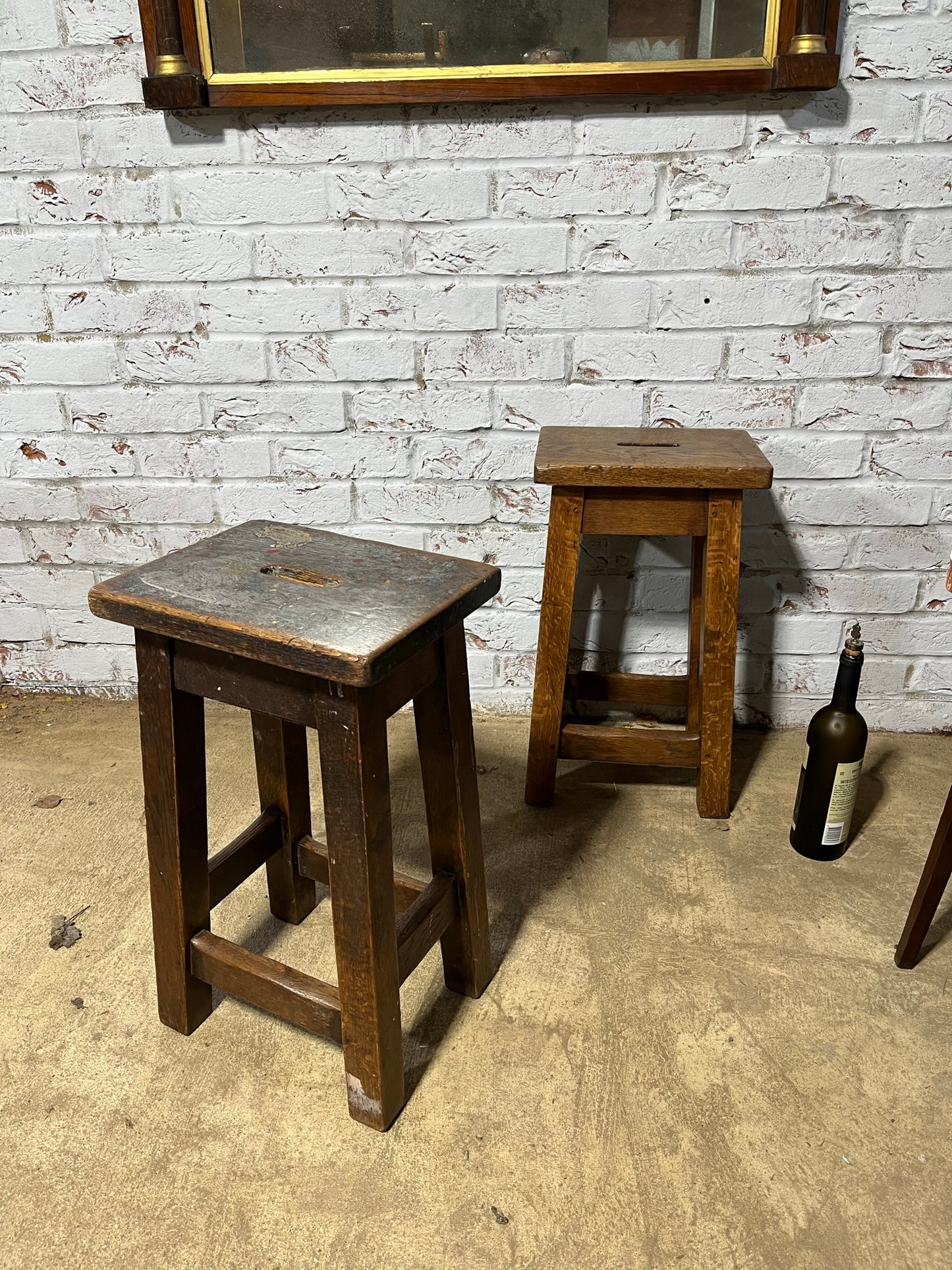 Pair of good vintage oak stools.