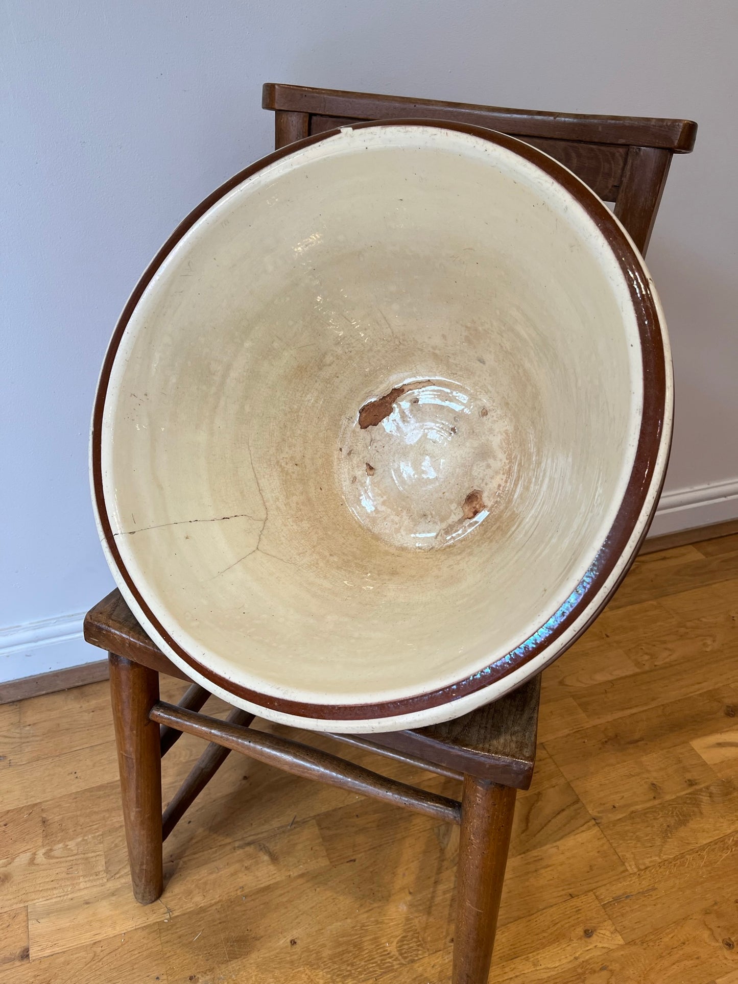 Large slipware dairy bowl.