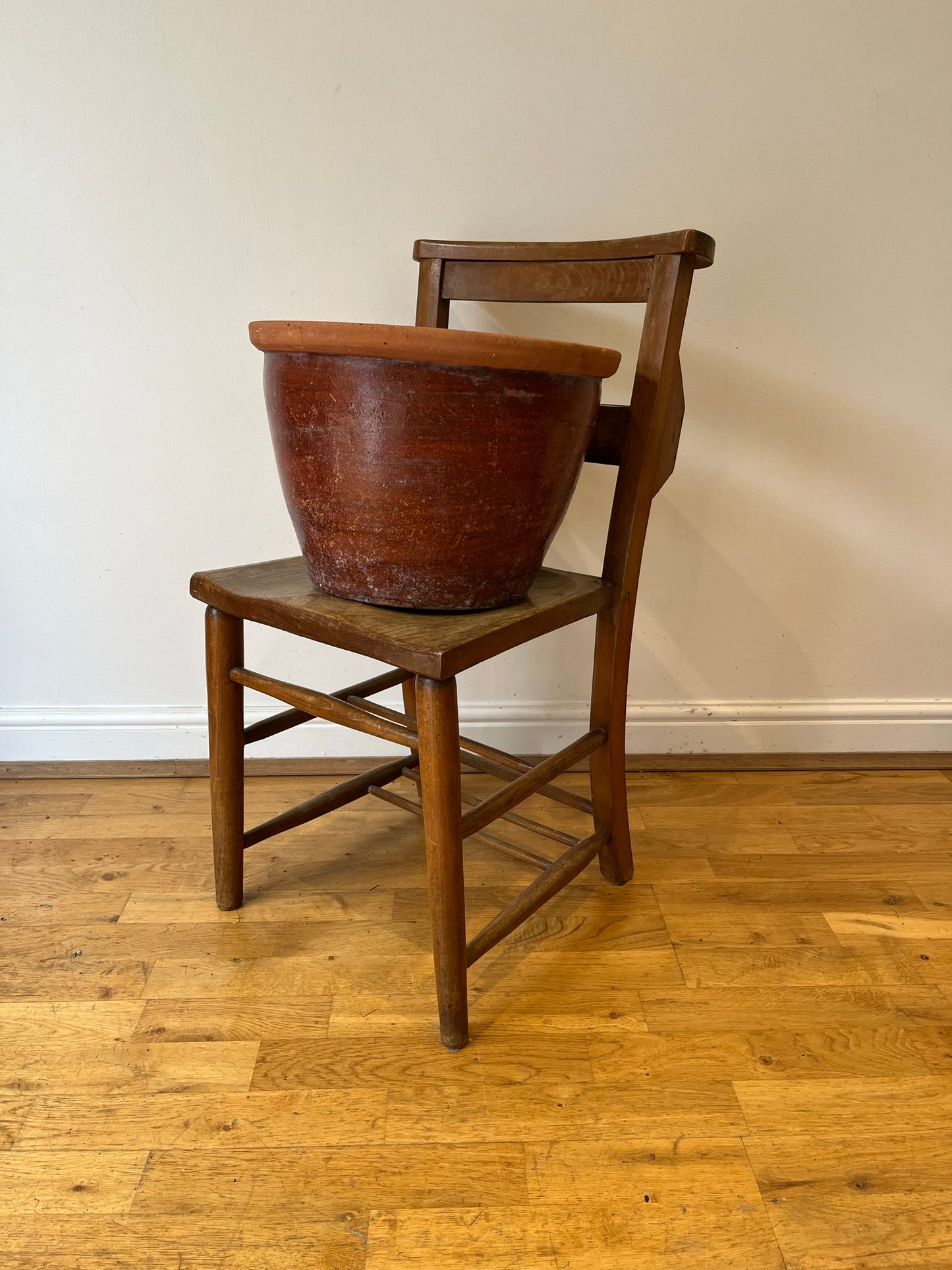 Large terracotta slip ware dairy bowl (or proofing bowl or pancheon bowl), with provenance.