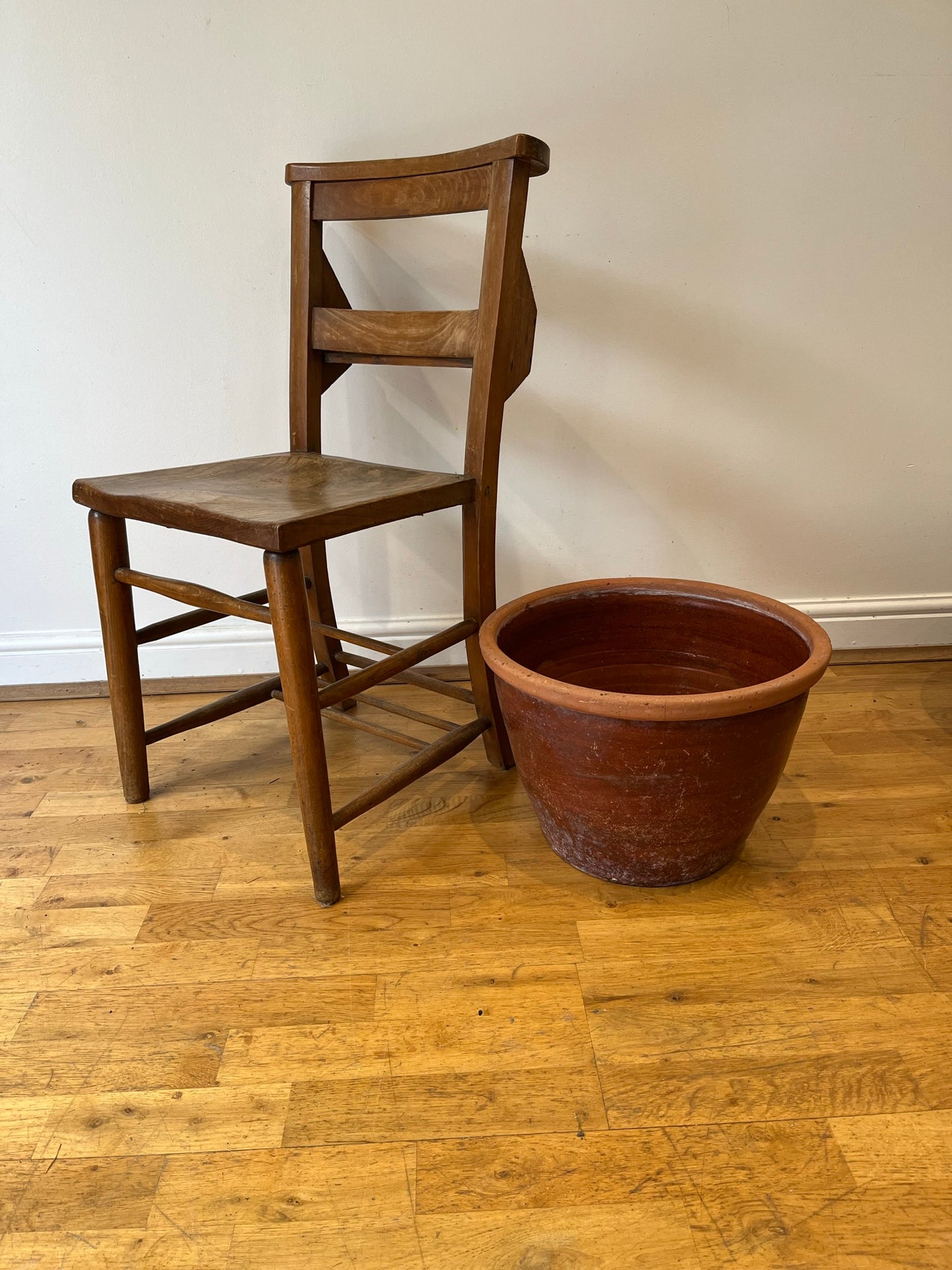 Large terracotta slip ware dairy bowl (or proofing bowl or pancheon bowl), with provenance.